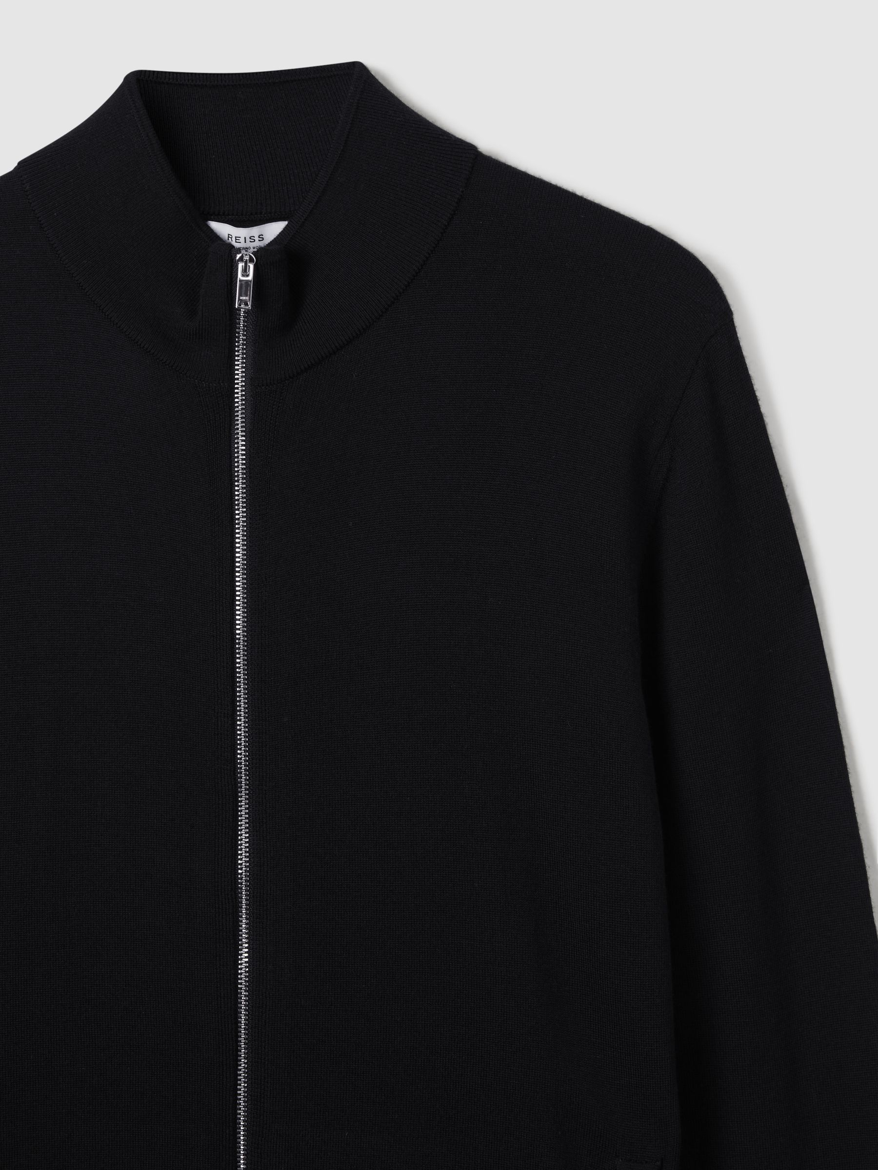 Merino Wool Zip-Through Cardigan in Black - Image 5 of 6