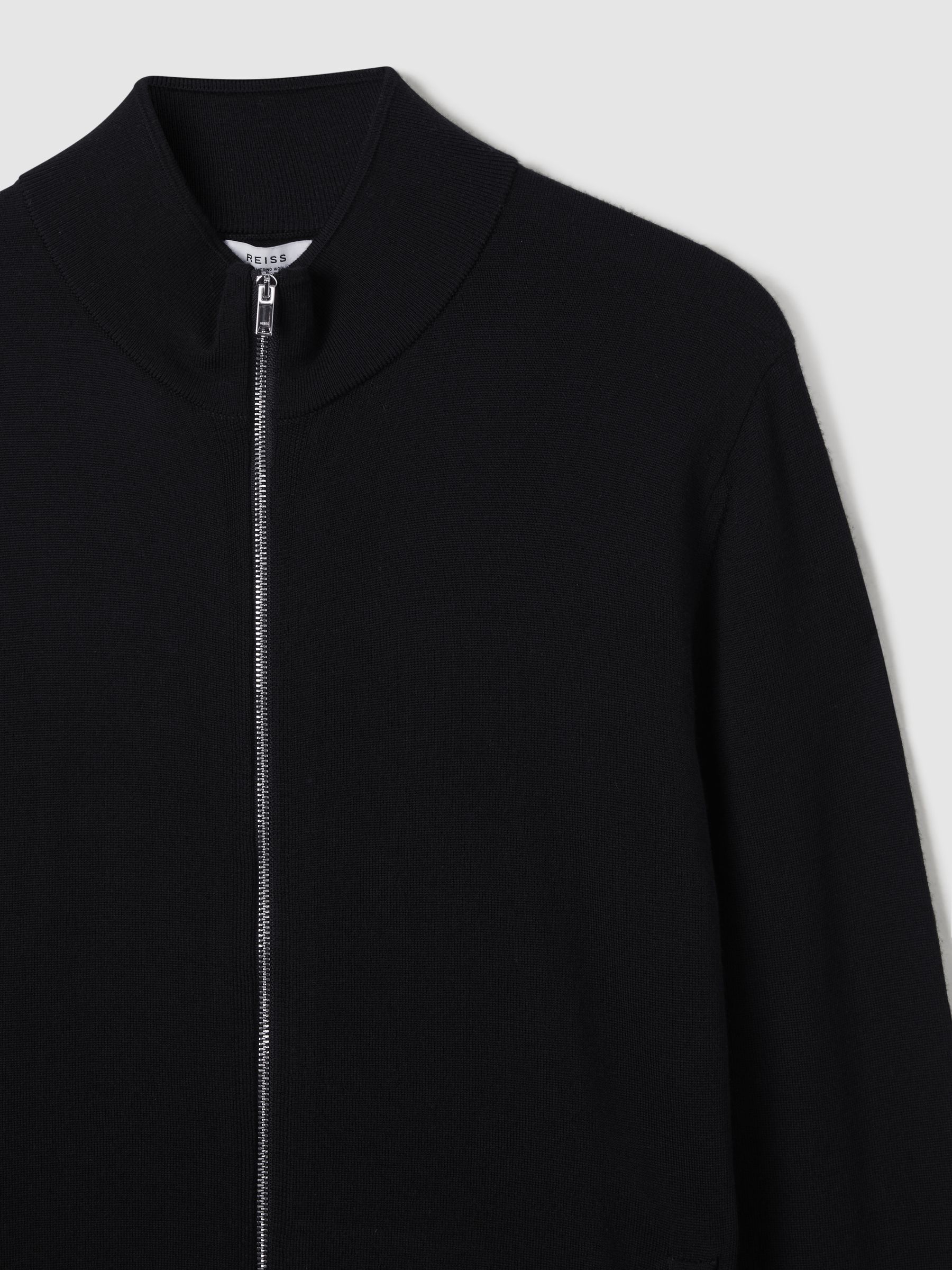 Merino Wool Zip-Through Cardigan in Black - Image 1 of 2 Merino Wool Zip-Through Cardigan in Black - Image 1 of 2