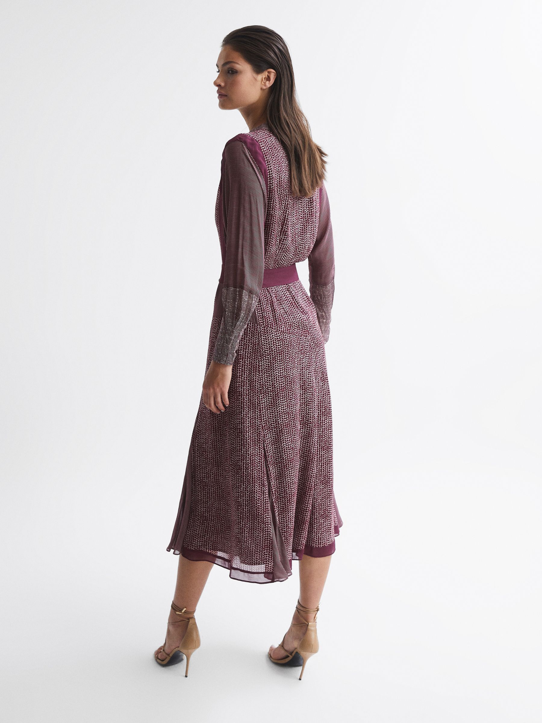 Mixed Print Midi Dress in Burgundy - Image 5 of 7