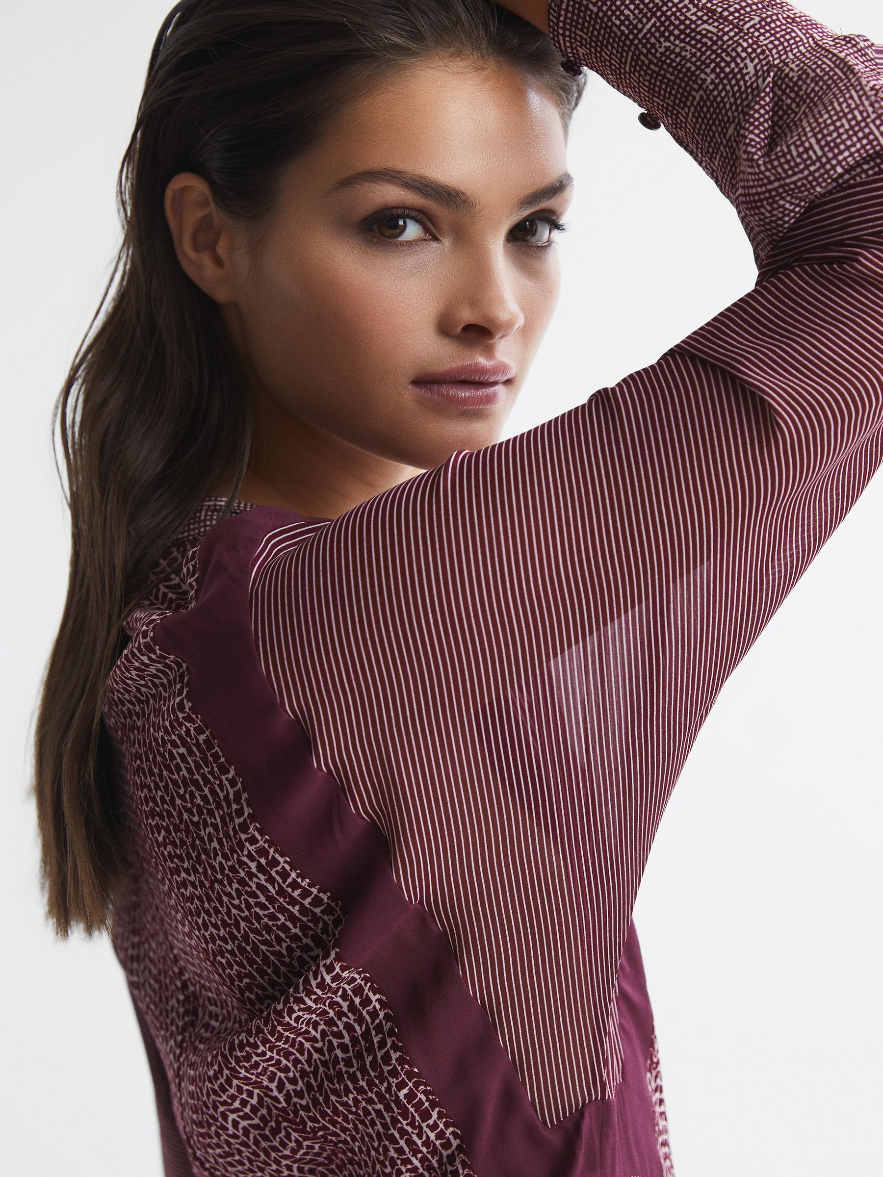 Mixed Print Midi Dress in Burgundy - Image 7 of 7