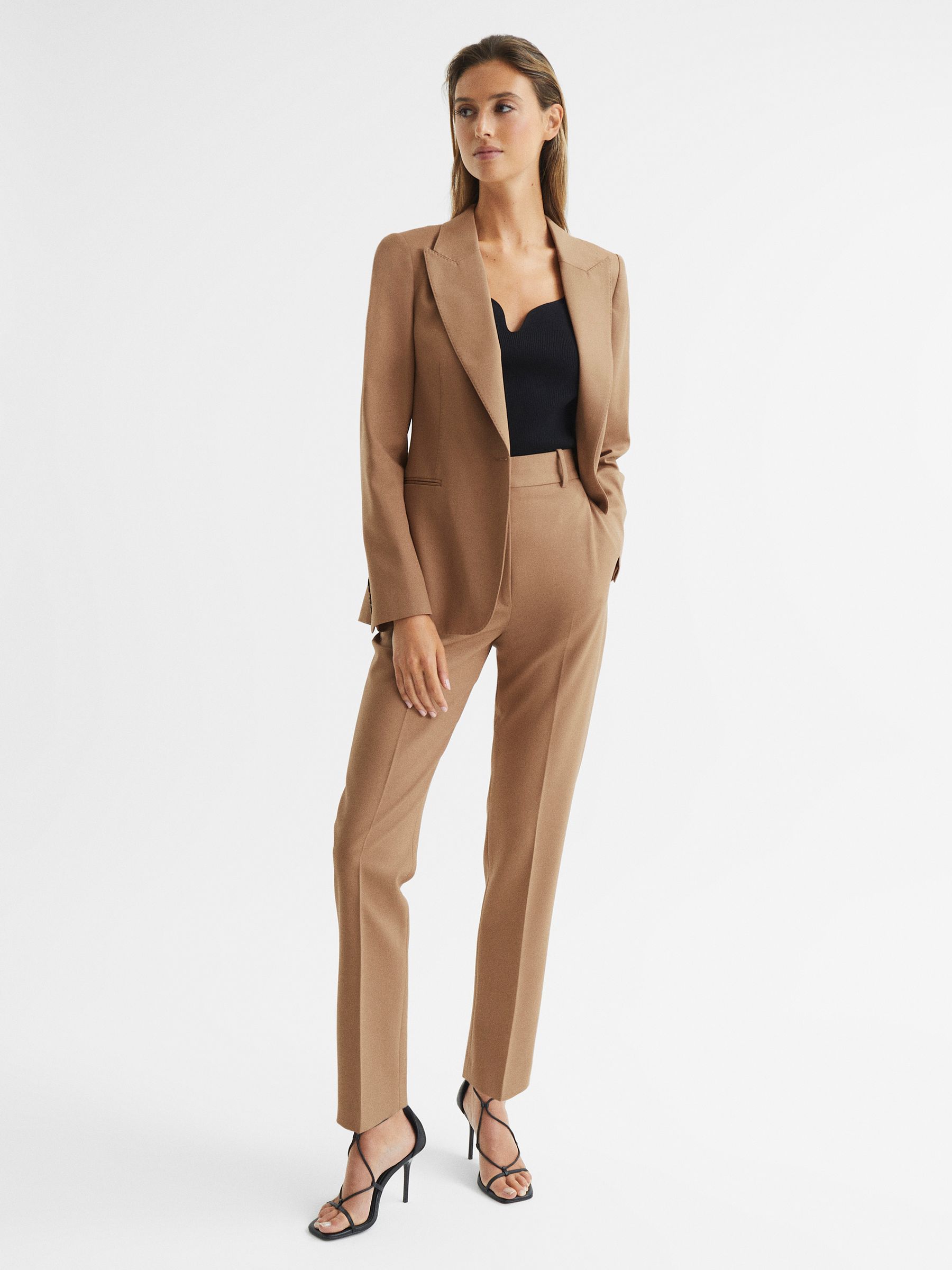 Slim Leg Tailored Trousers in Camel - Image 1 of 6
