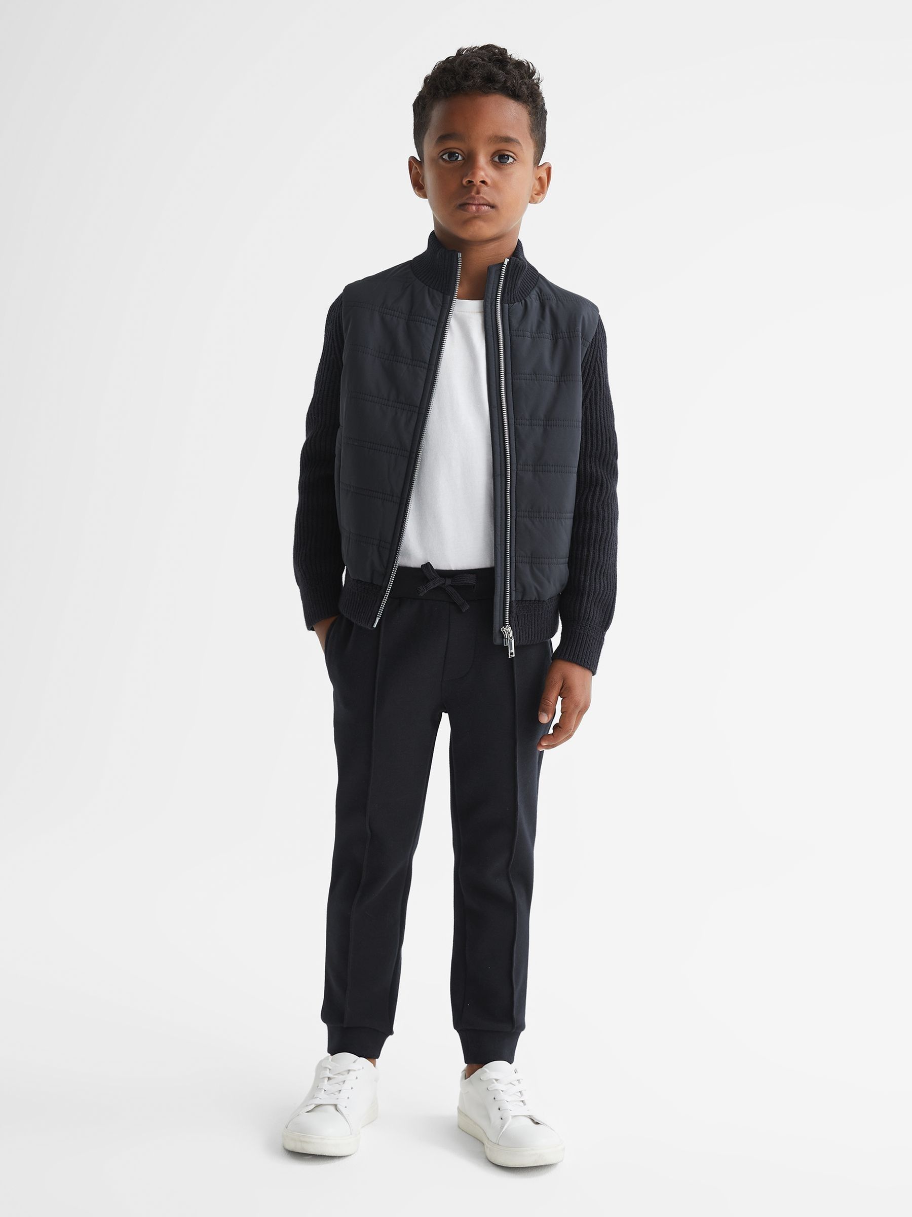 3-9 yrs Hybrid Zip Through Quilted Jacket in Navy - Image 1 of 7