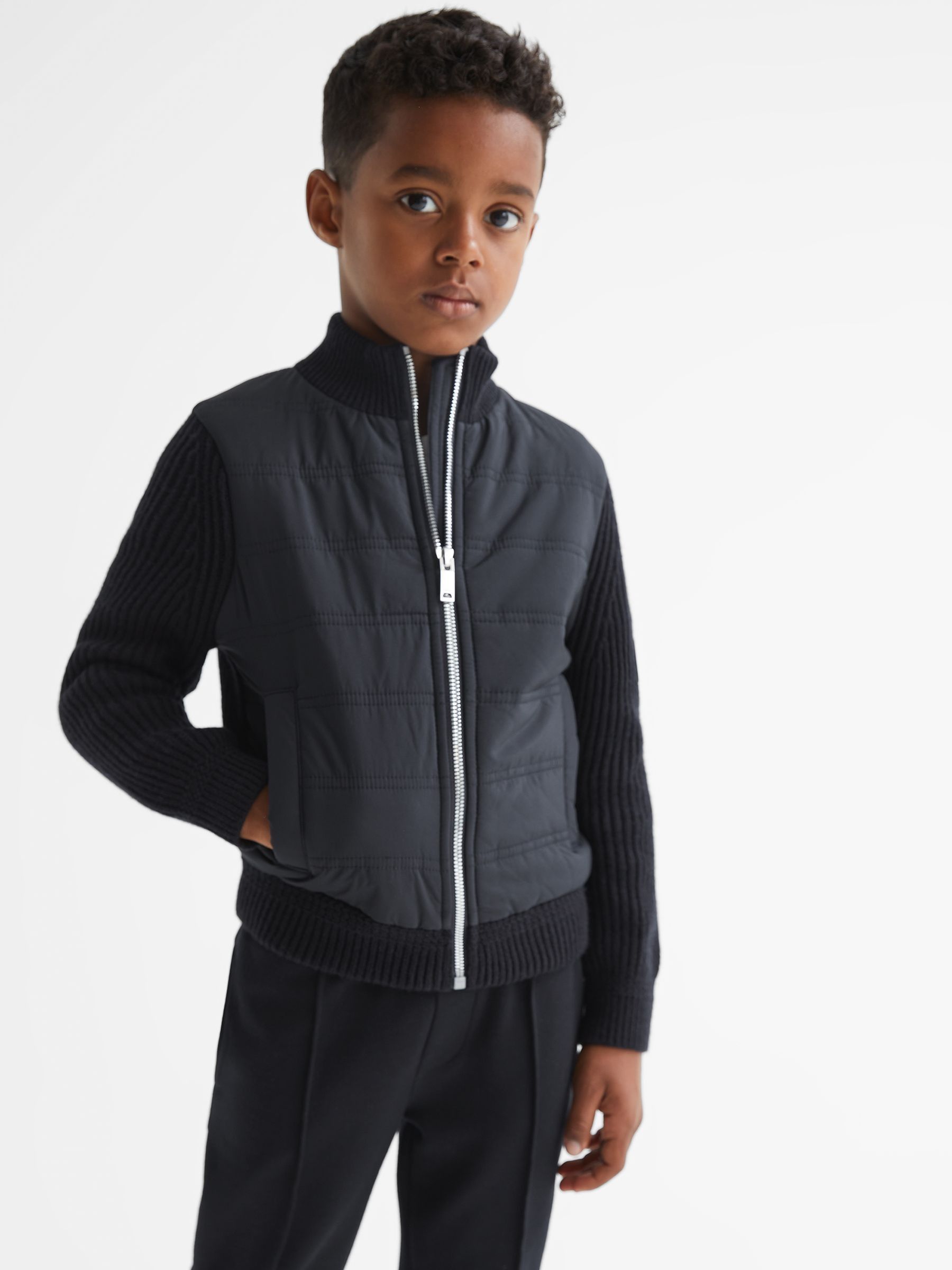 3-9 yrs Hybrid Zip Through Quilted Jacket in Navy - Image 4 of 7
