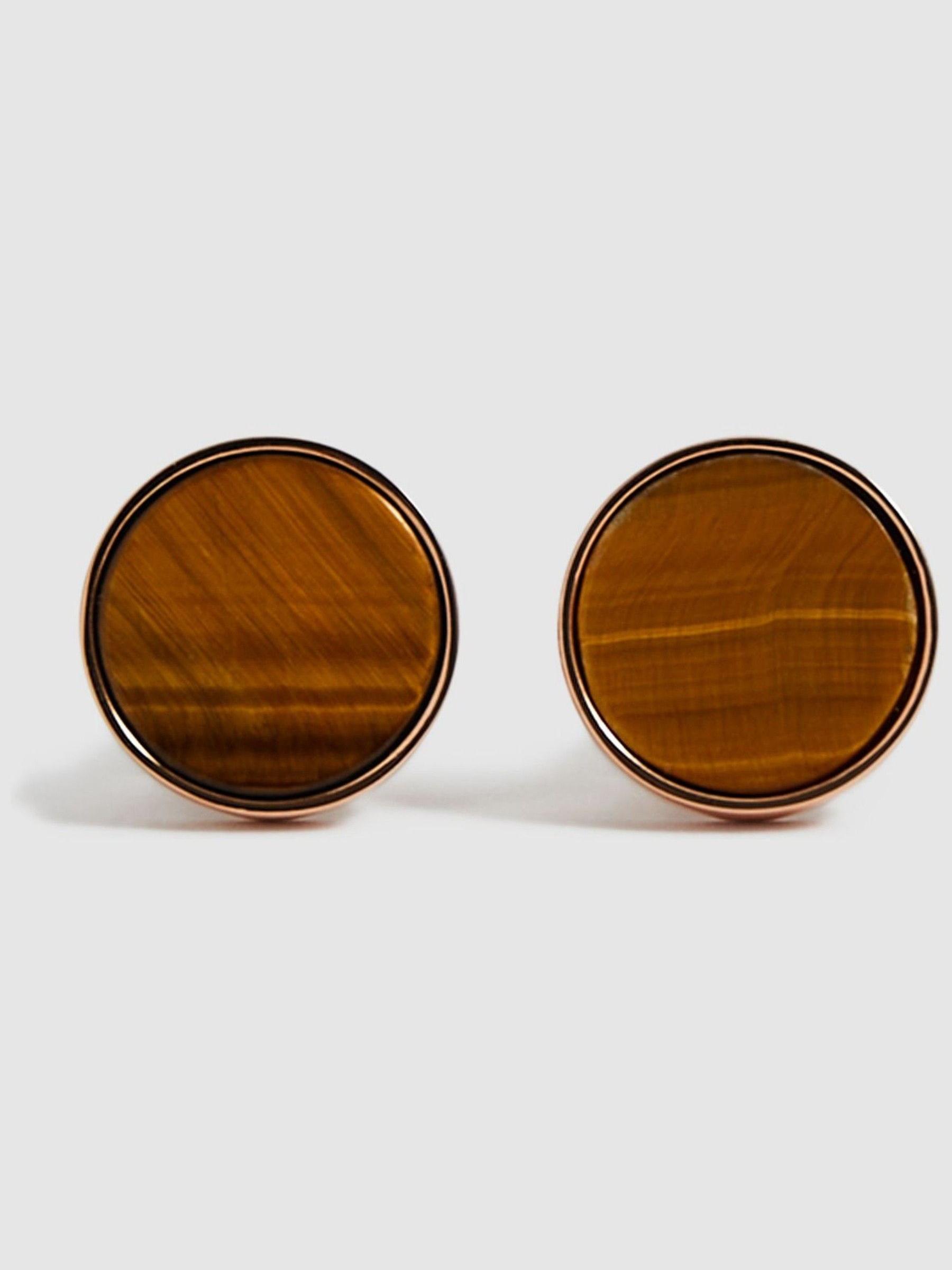 Stone Insert Cufflinks in Rose Gold - Image 1 of 6