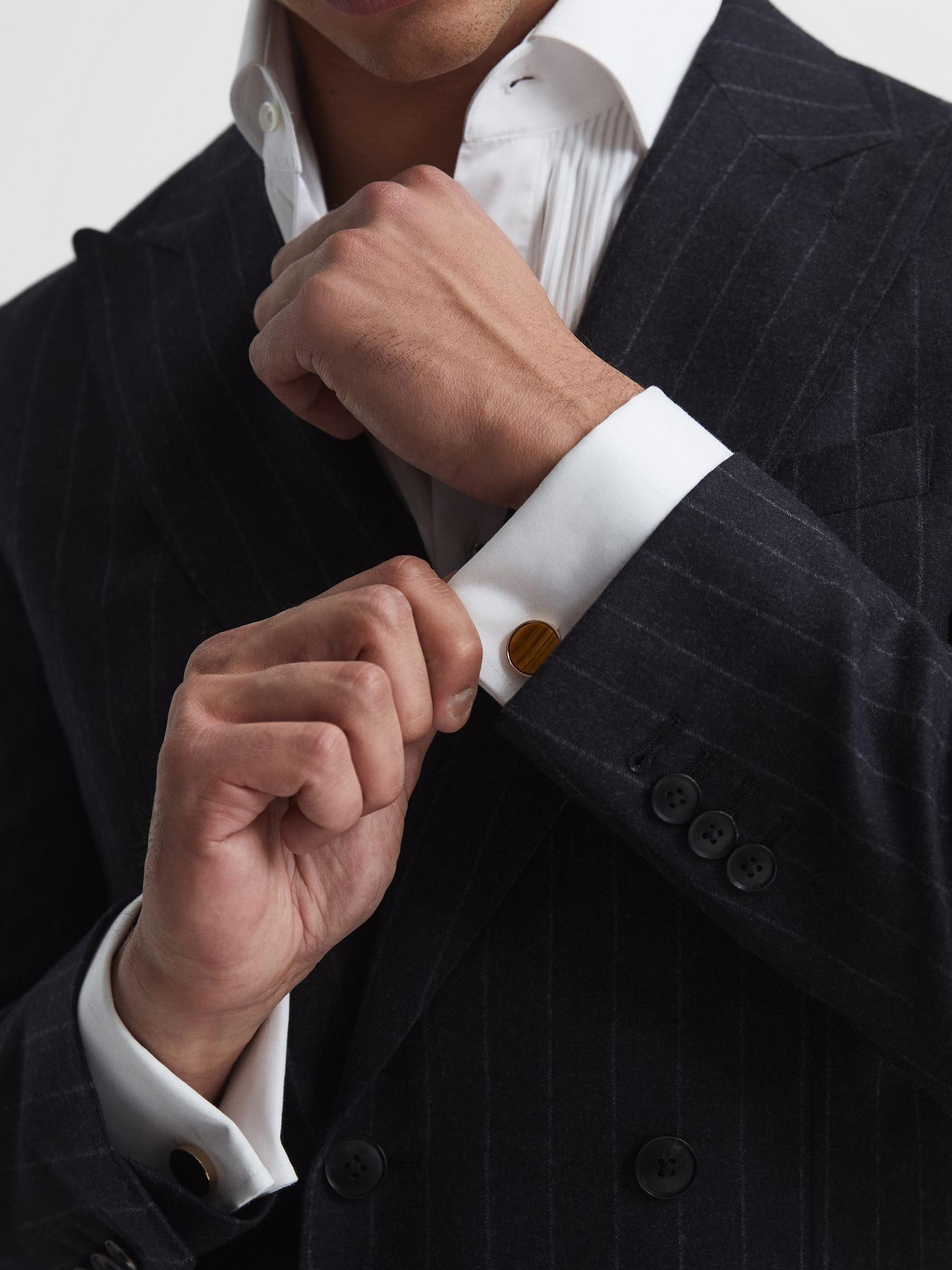 Stone Insert Cufflinks in Rose Gold - Image 2 of 6