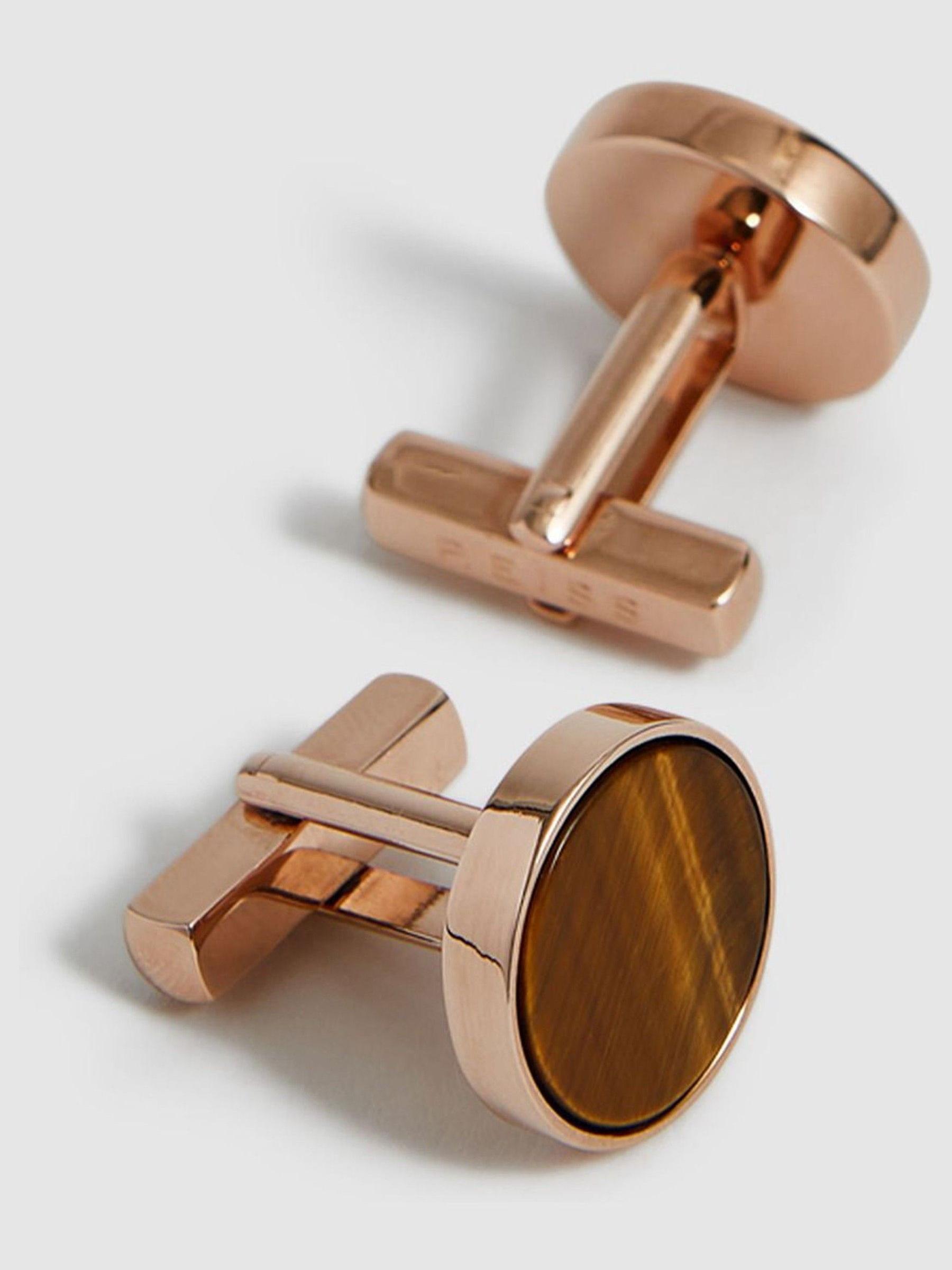 Stone Insert Cufflinks in Rose Gold - Image 3 of 6