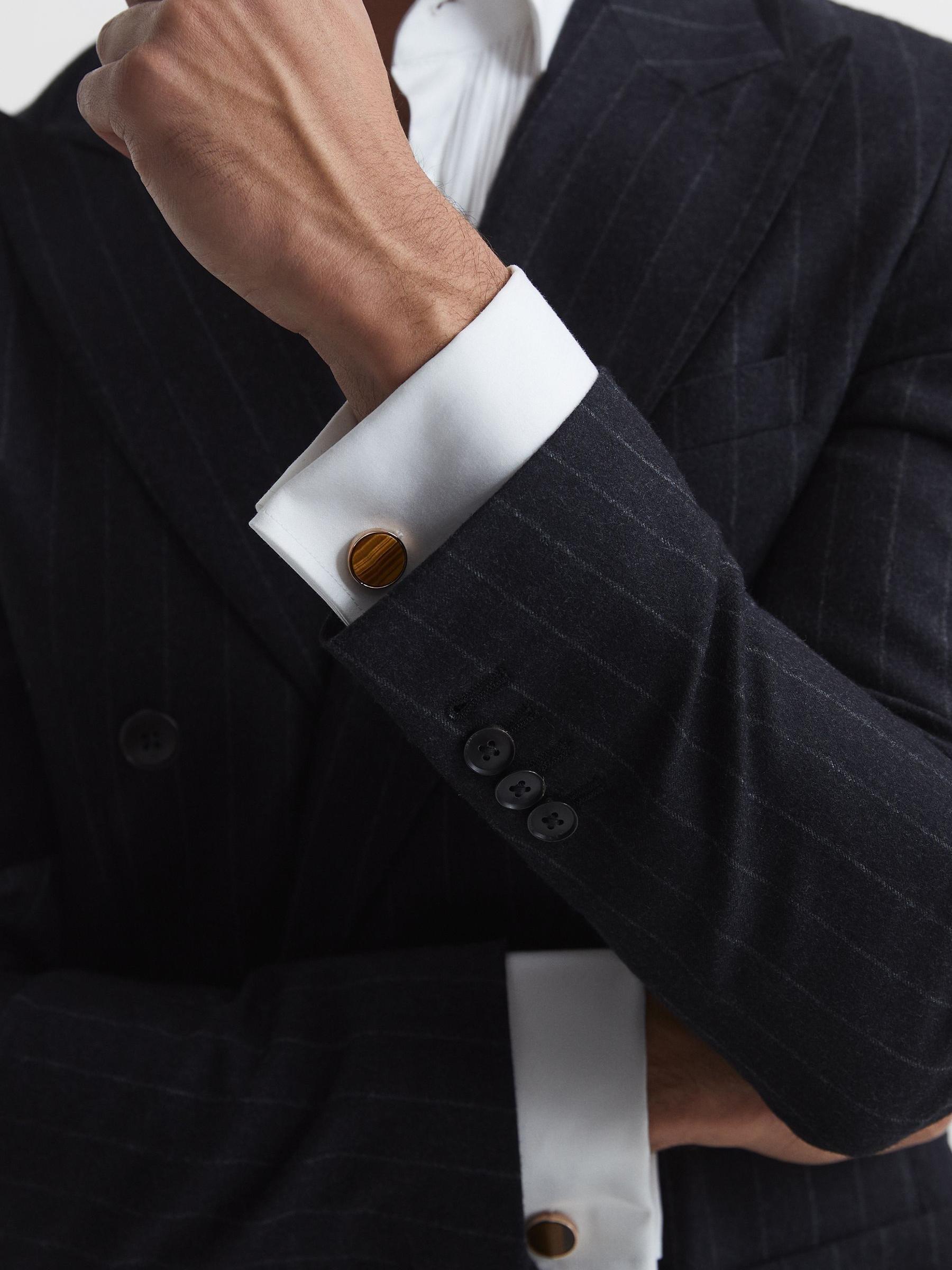 Stone Insert Cufflinks in Rose Gold - Image 5 of 6