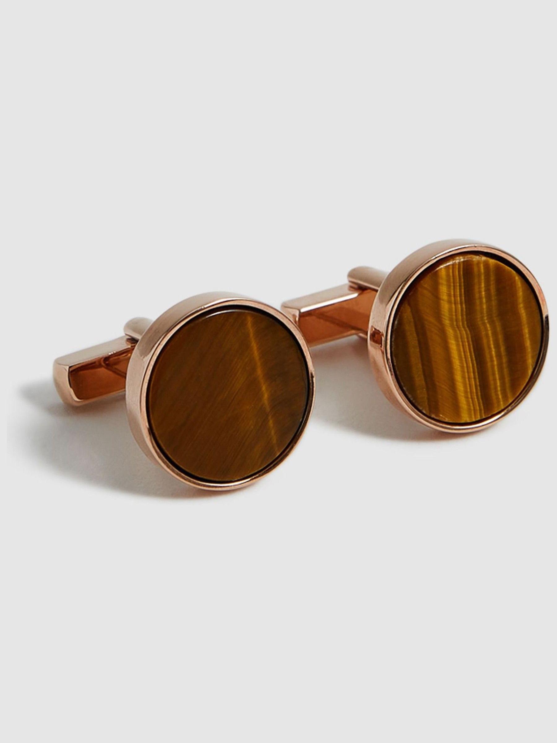 Stone Insert Cufflinks in Rose Gold - Image 6 of 6