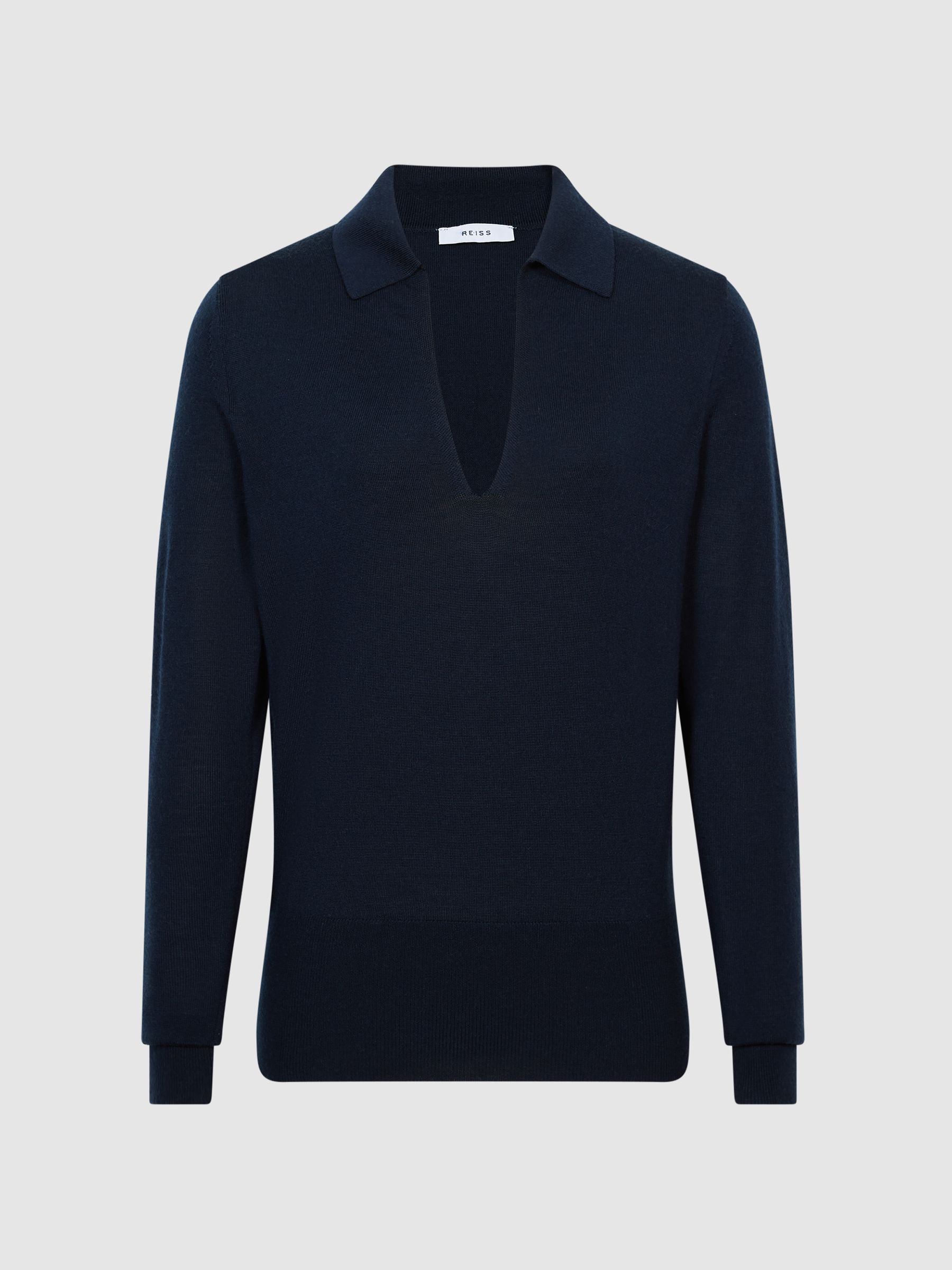 Collared Knitted Jumper in Navy - Image 2 of 7 Collared Knitted Jumper in Navy - Image 2 of 7