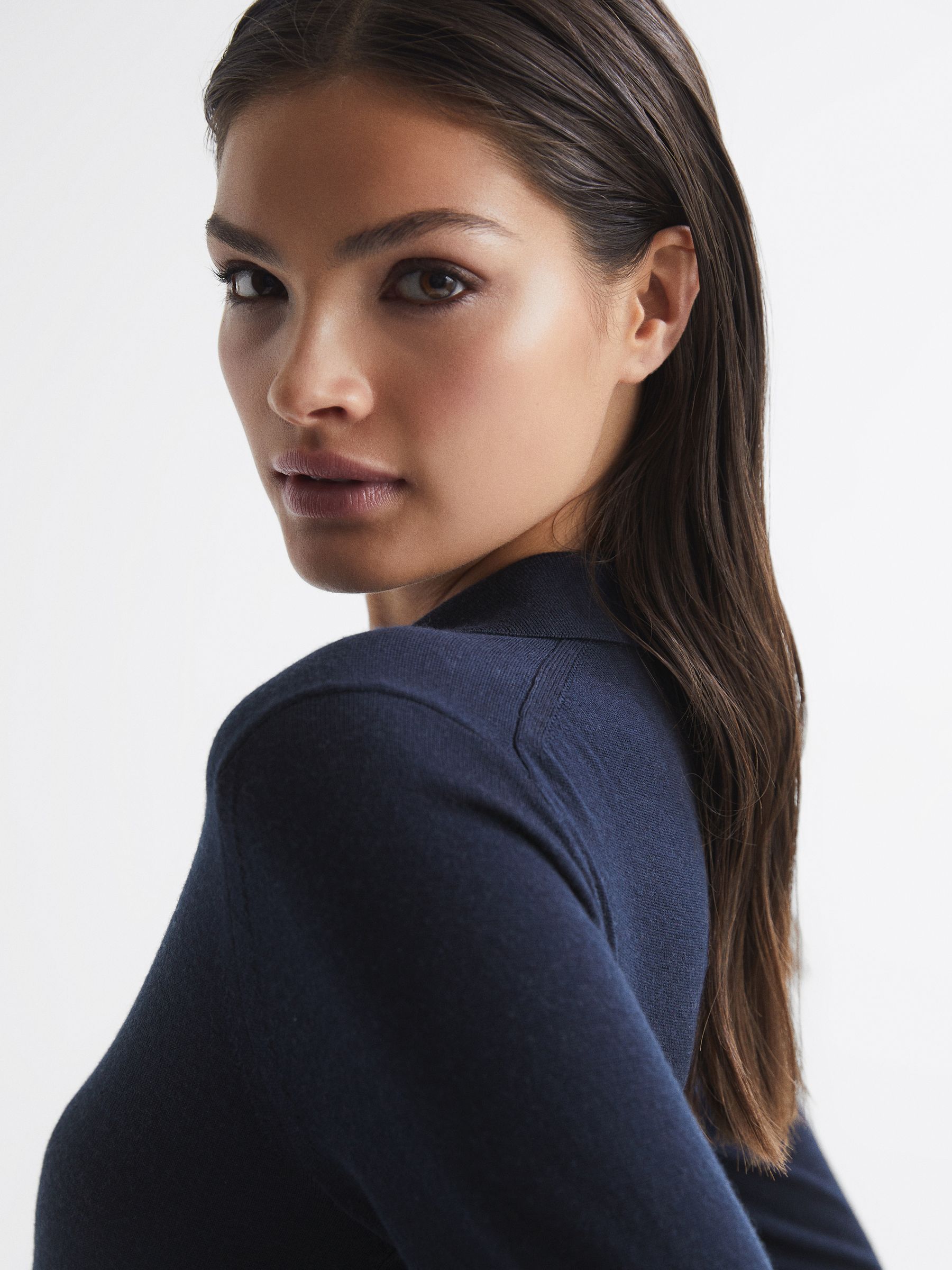 Collared Knitted Jumper in Navy - Image 7 of 7