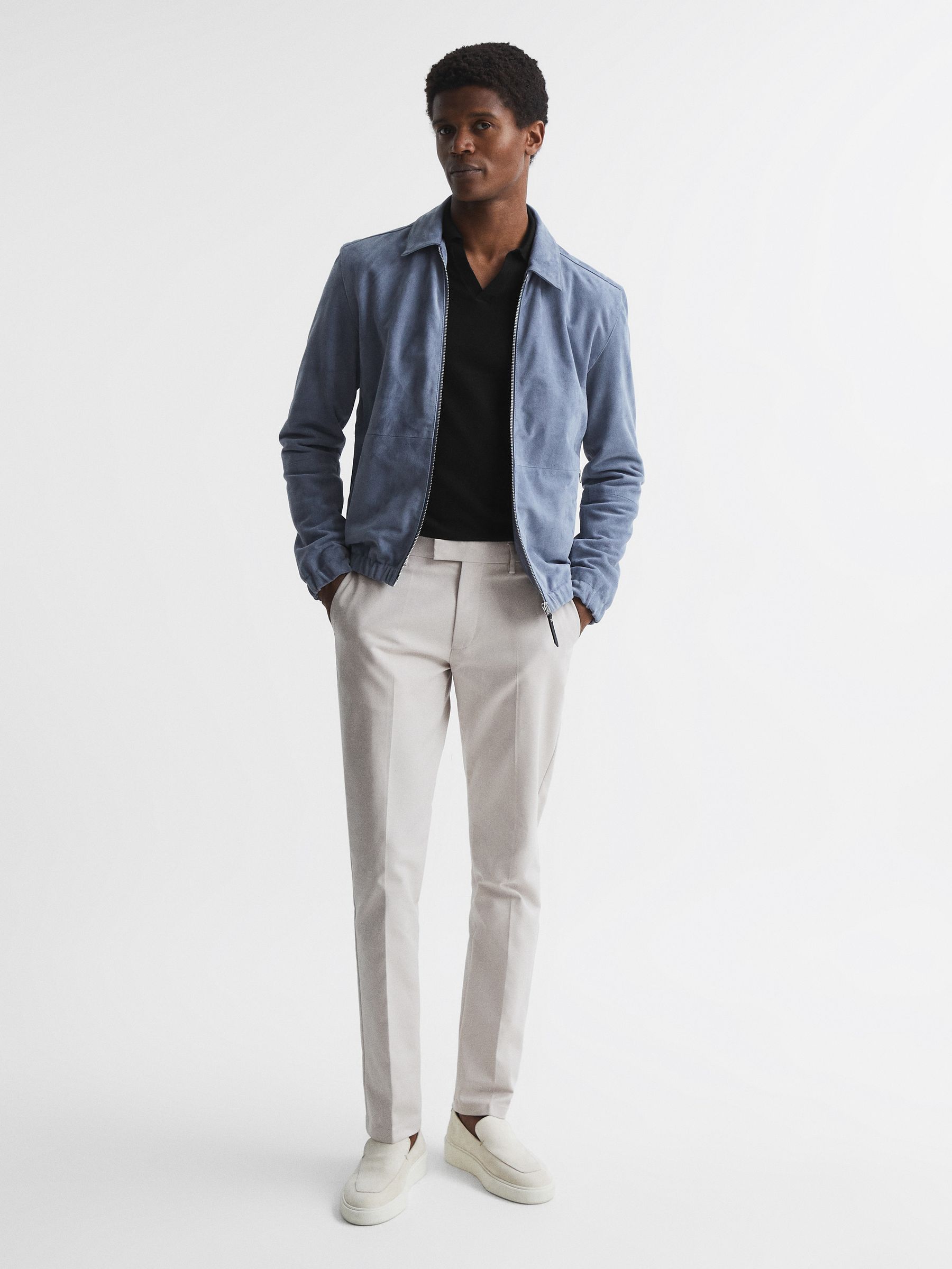 Wool Blend Open Collar Polo Shirt in Black - Image 6 of 6