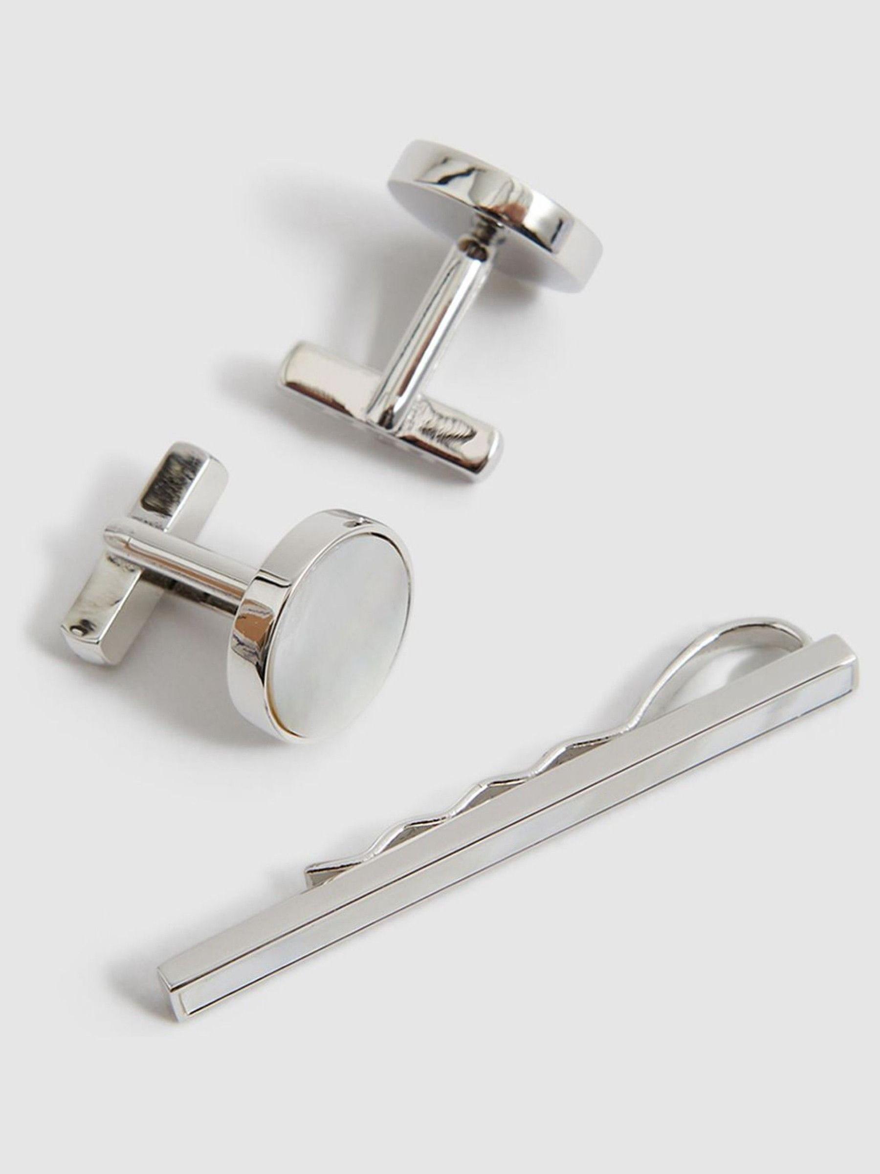 Cufflink And Tie Bar Set in Silver - Image 3 of 4