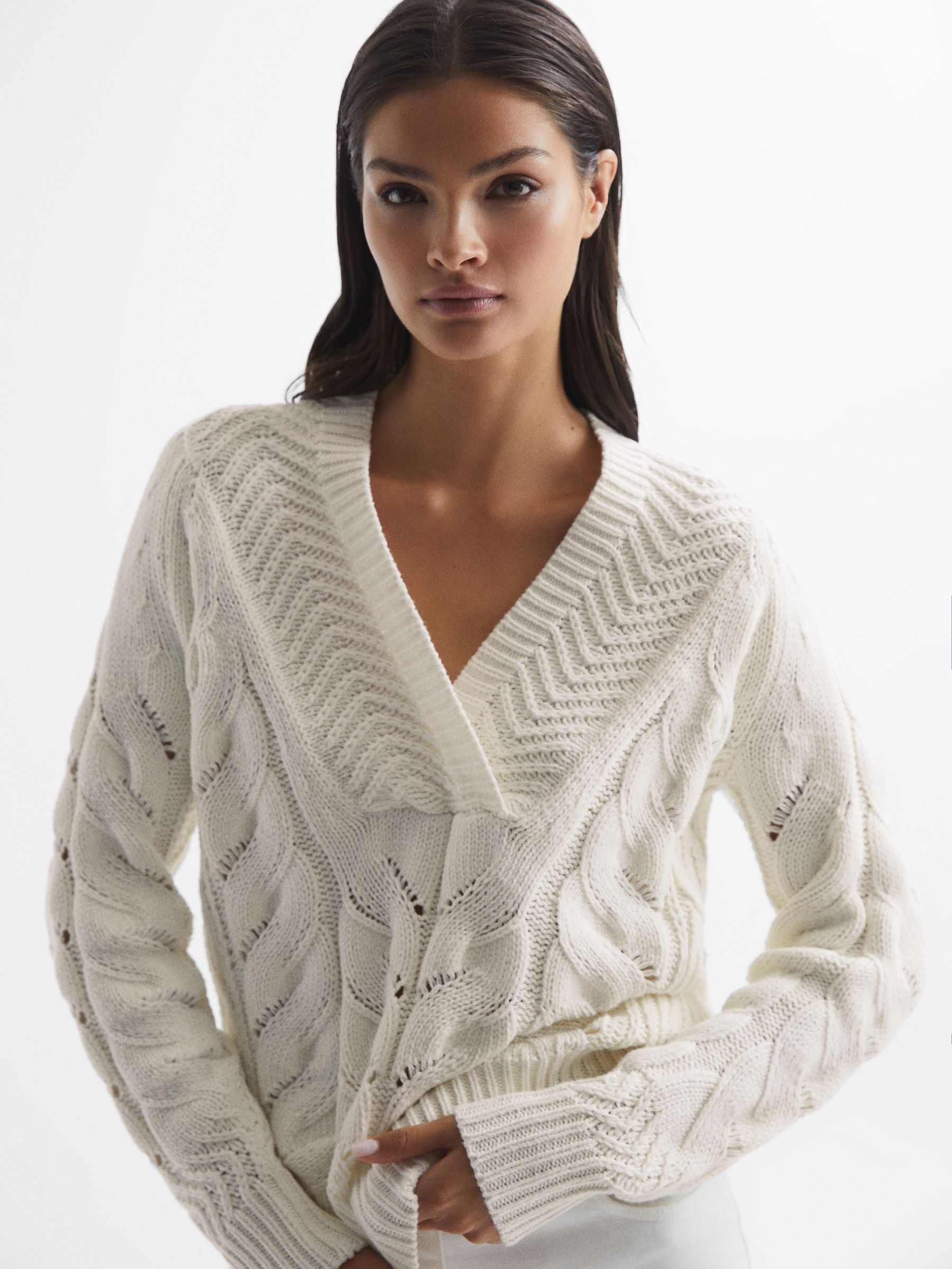 激安本物 Reiss Cable REISS | Ivory in Jumper Neck Shawl Knit トップス