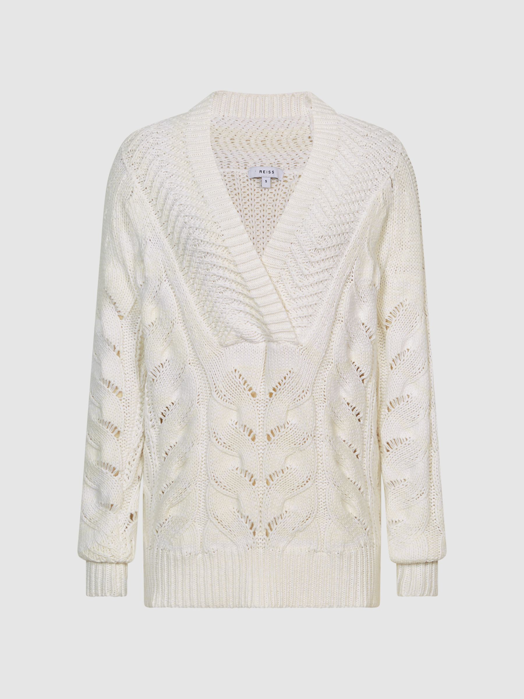 Cable Knit Shawl Neck Jumper in Ivory - Image 2 of 7