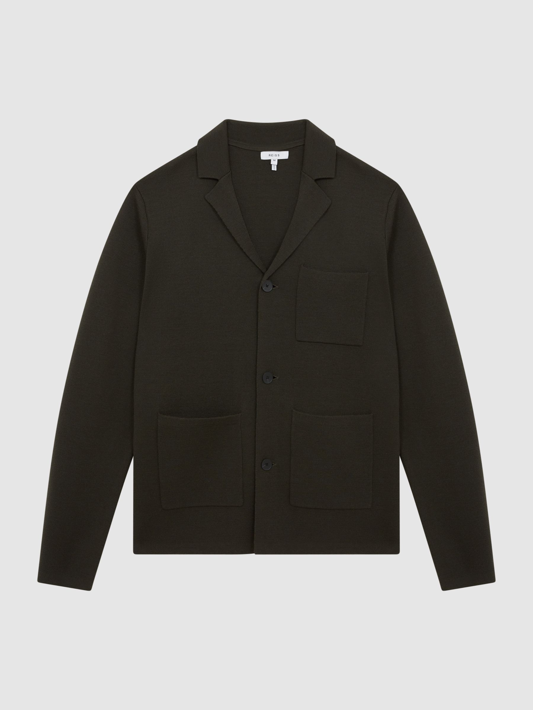 Button Through Slim Fit Wool Blazer in Dark Green - Image 2 of 5