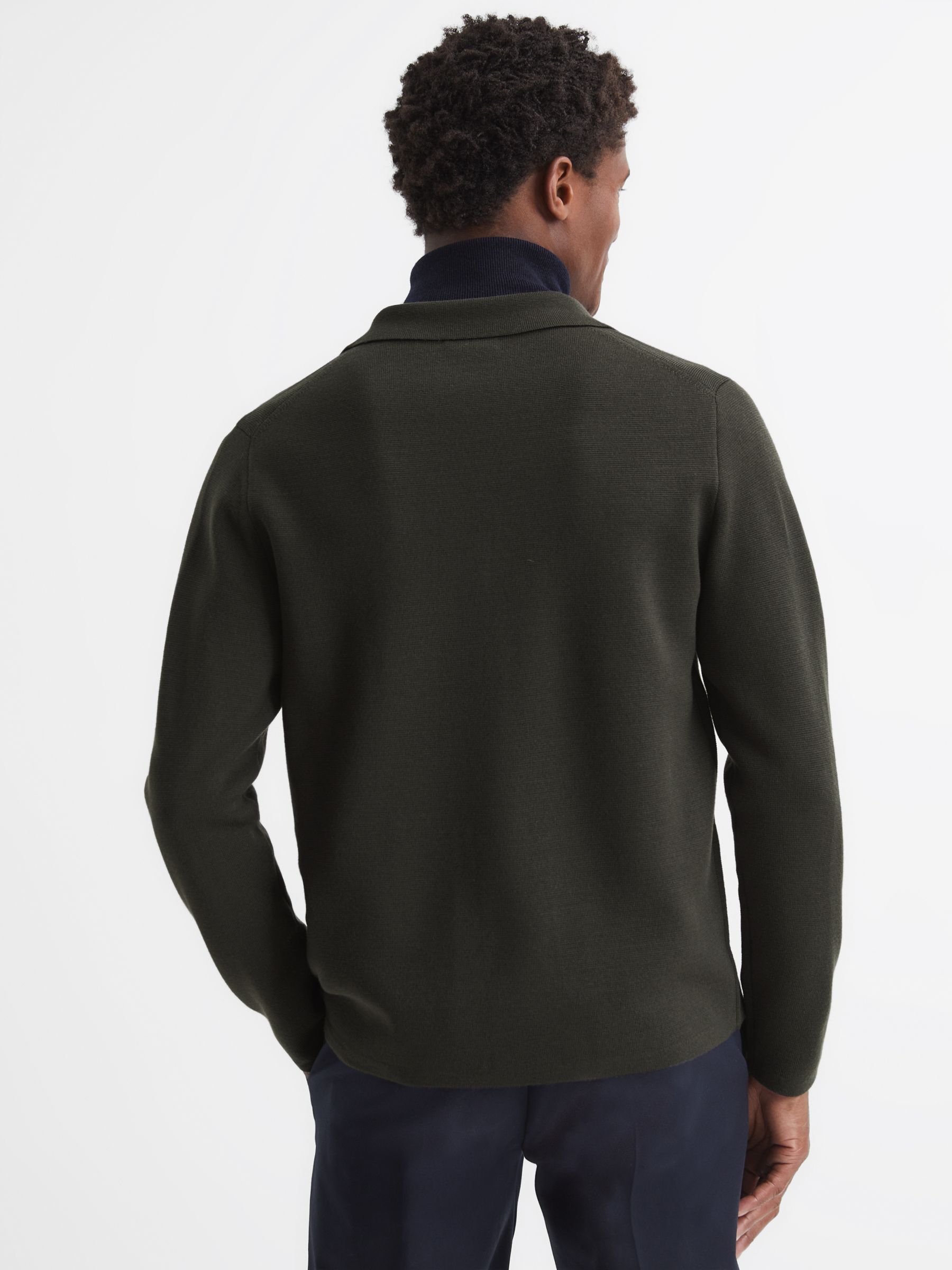 Button Through Slim Fit Wool Blazer in Dark Green - Image 5 of 5