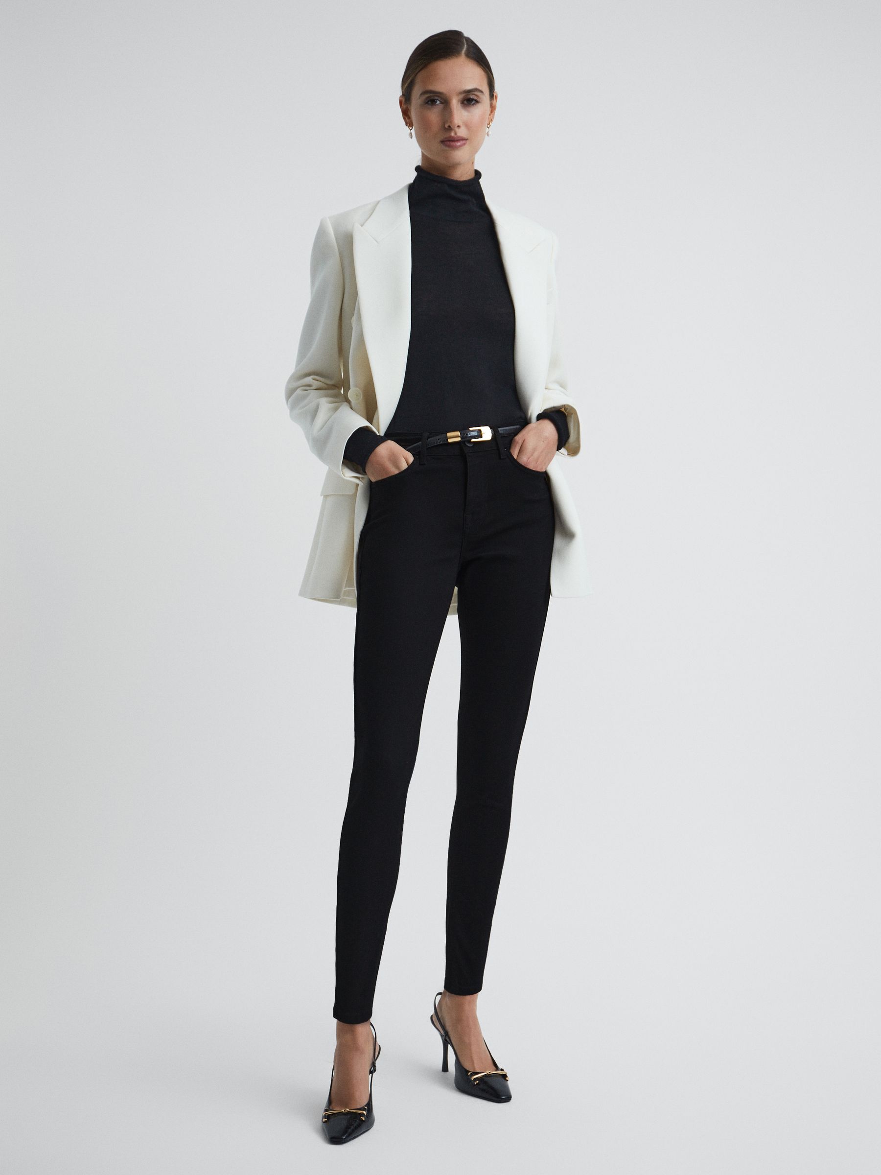Petite Mid Rise Skinny Jeans in Black - Image 1 of 11