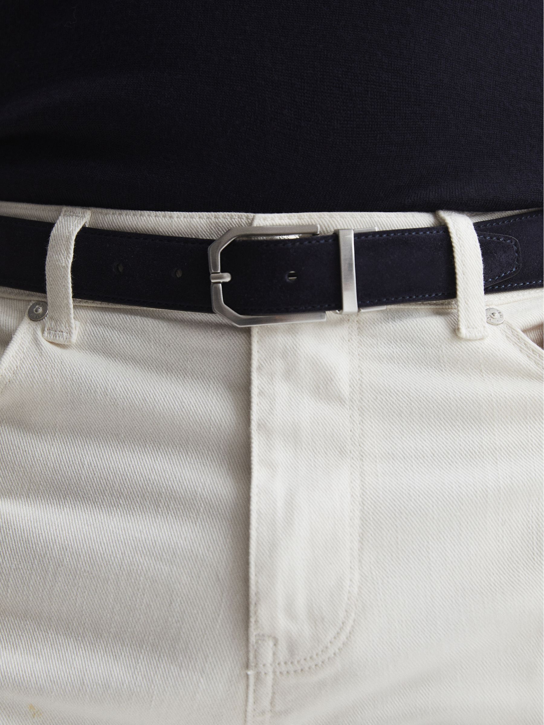 Reversible Leather And Suede Belt in Navy/Black - Image 2 of 7
