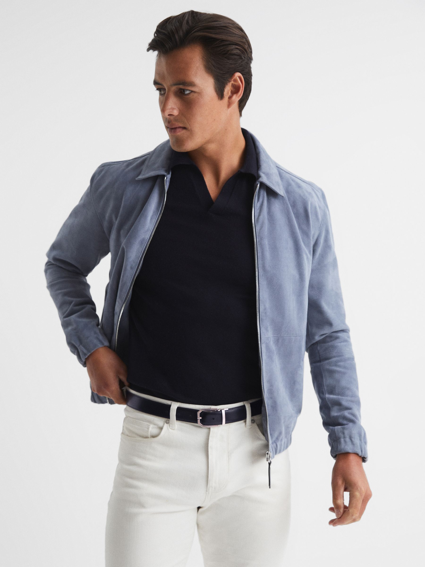 Reversible Leather And Suede Belt in Navy/Black - Image 5 of 7