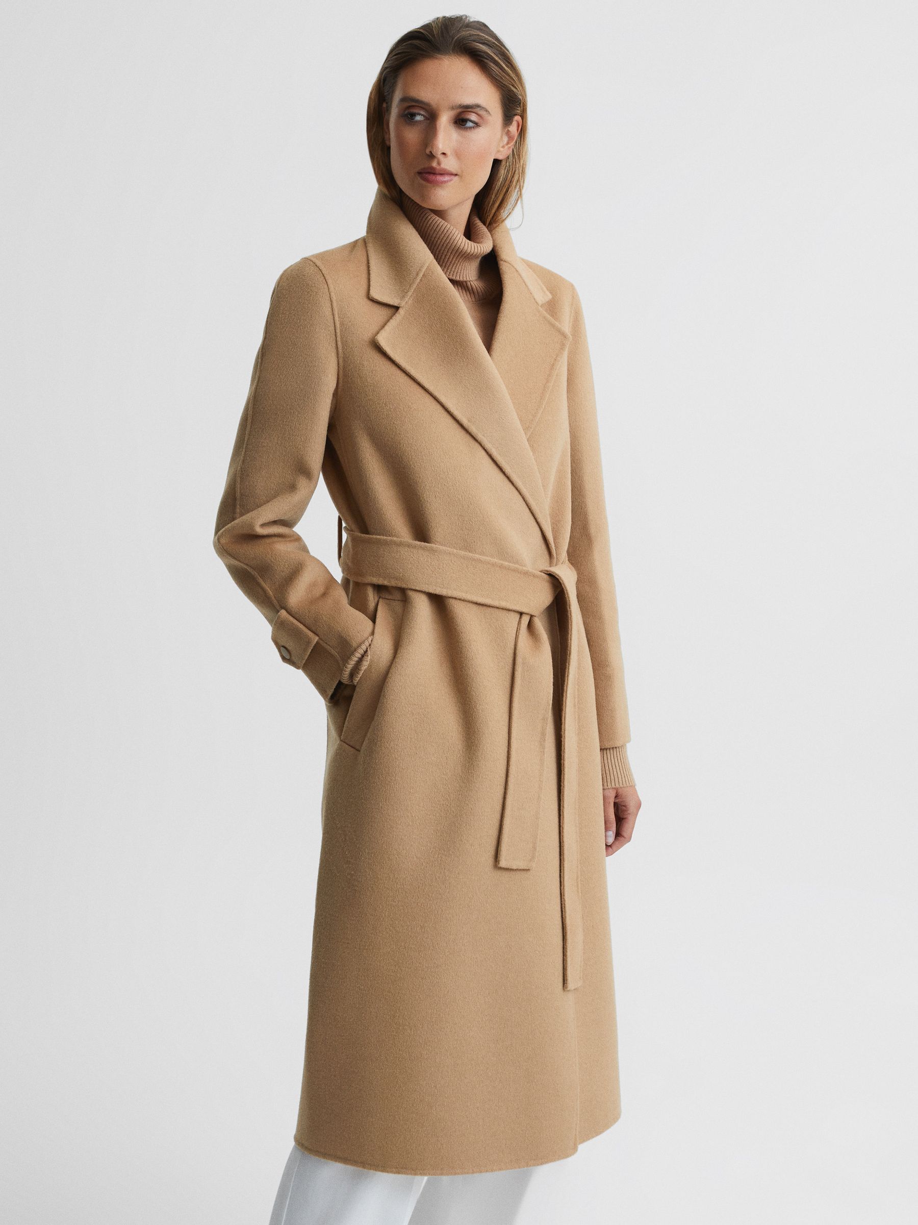 Belted Blindseam Wool Longline Coat in Camel - Image 1 of 9