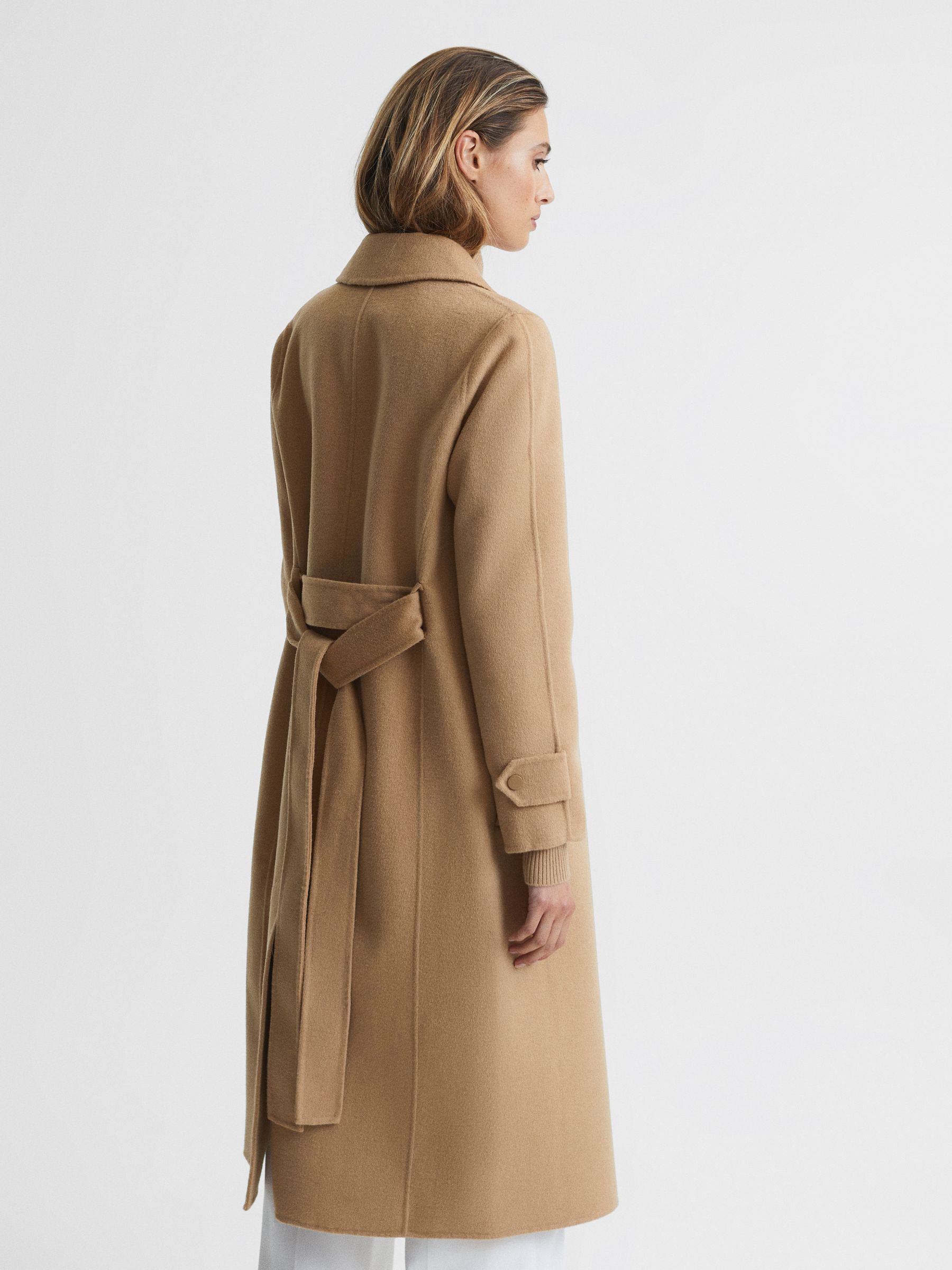 Belted Blindseam Wool Longline Coat in Camel - Image 5 of 9