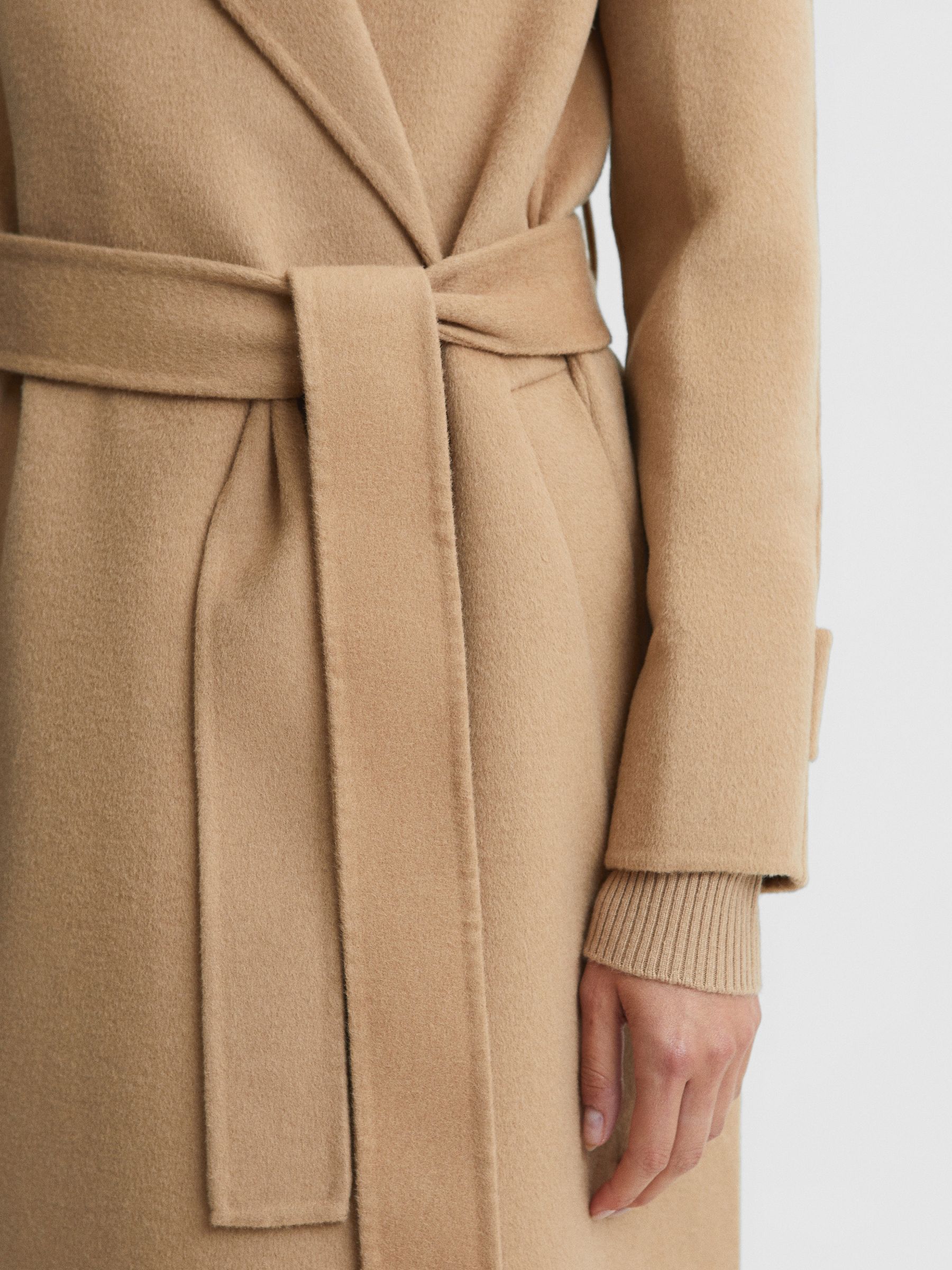 Belted Blindseam Wool Longline Coat in Camel - Image 6 of 9