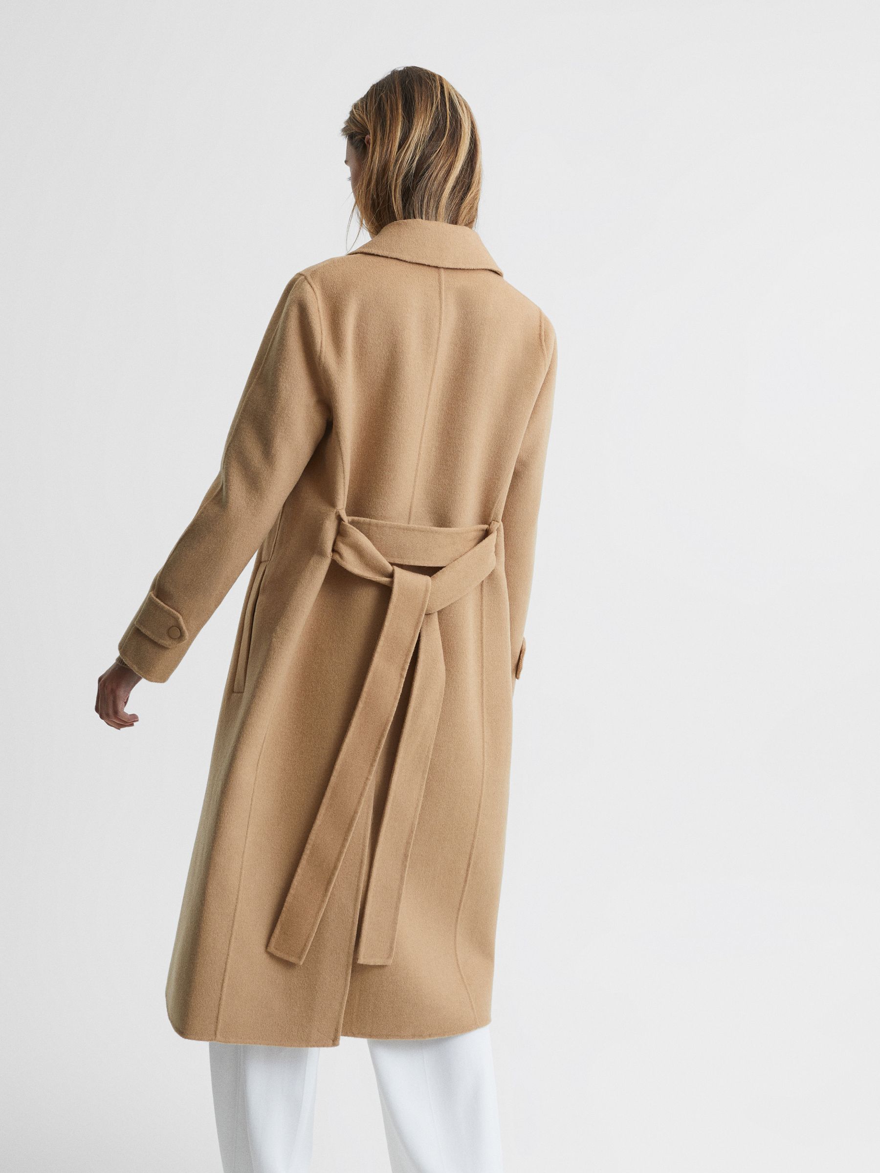 Belted Blindseam Wool Longline Coat in Camel - Image 8 of 9