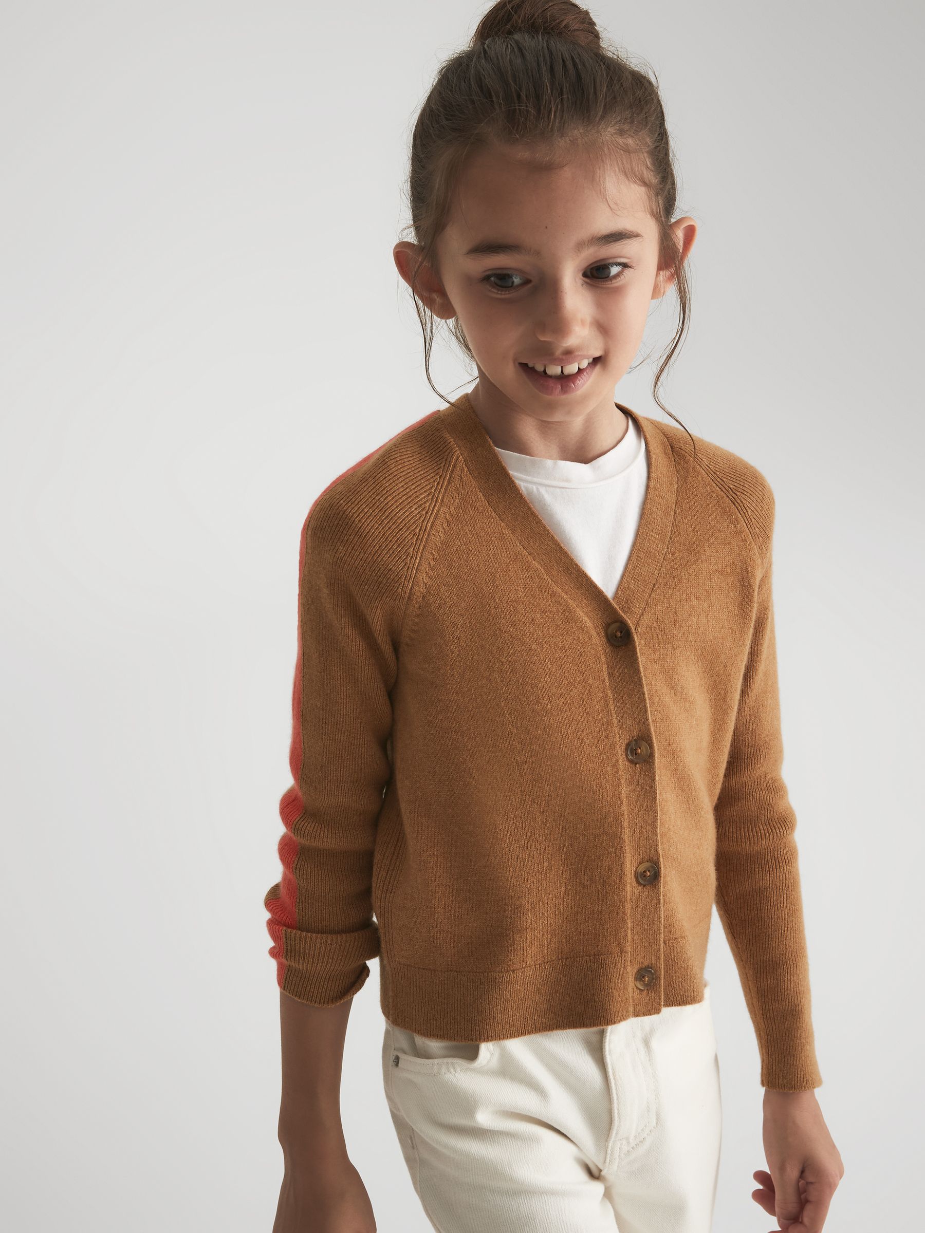 Senior Colourblock Cardigan in Tan - Image 1 of 8