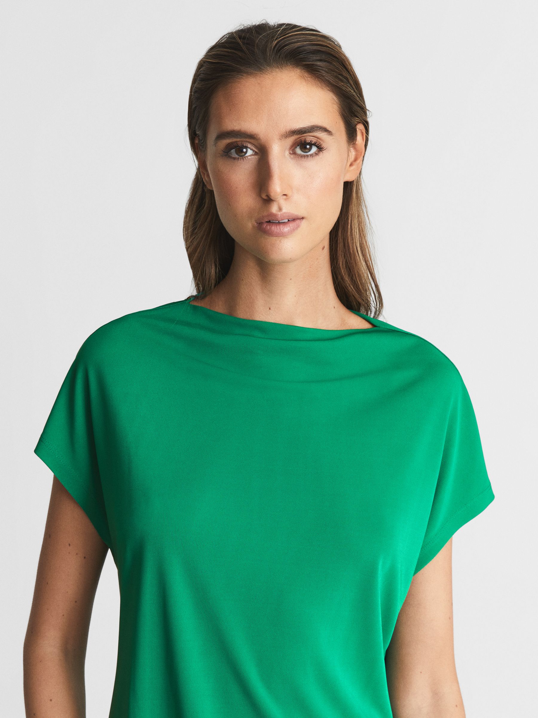 High Neck Jersey Top in Green - Image 1 of 6