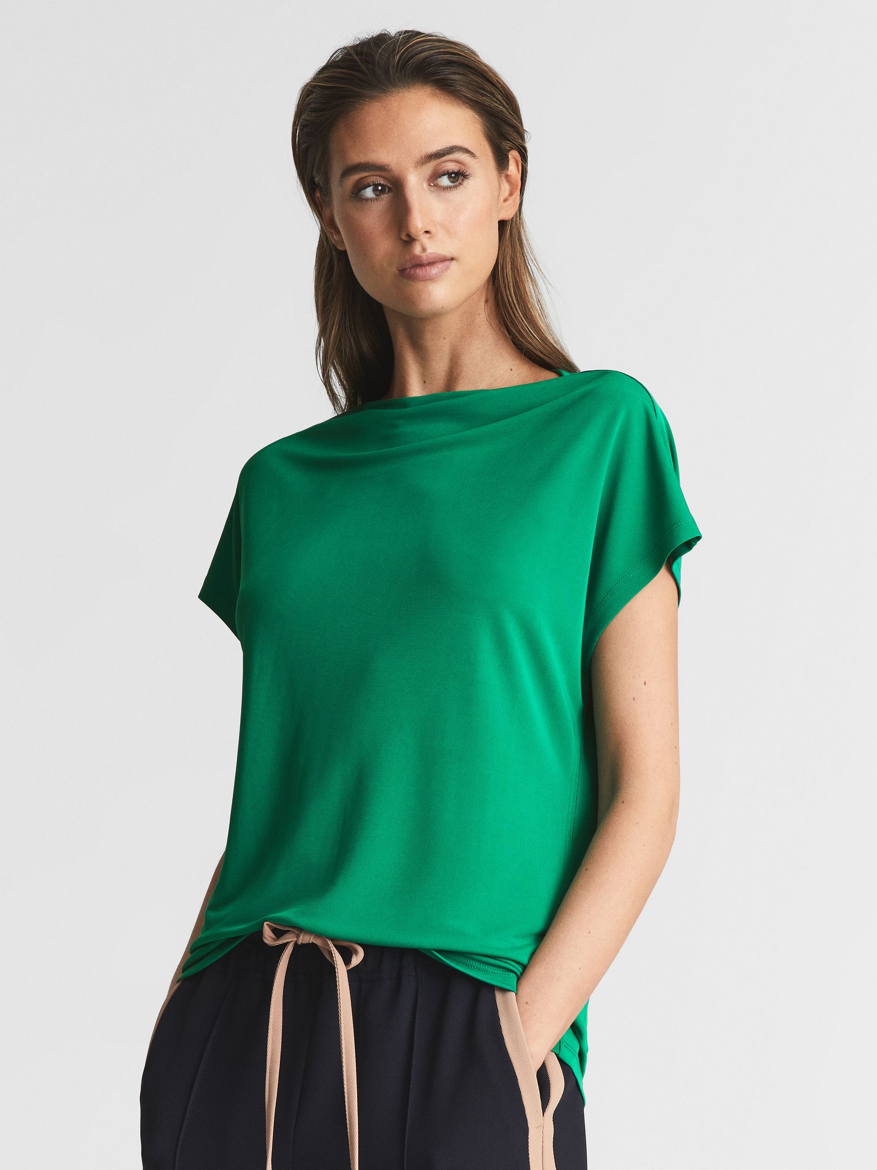 High Neck Jersey Top in Green - Image 4 of 6