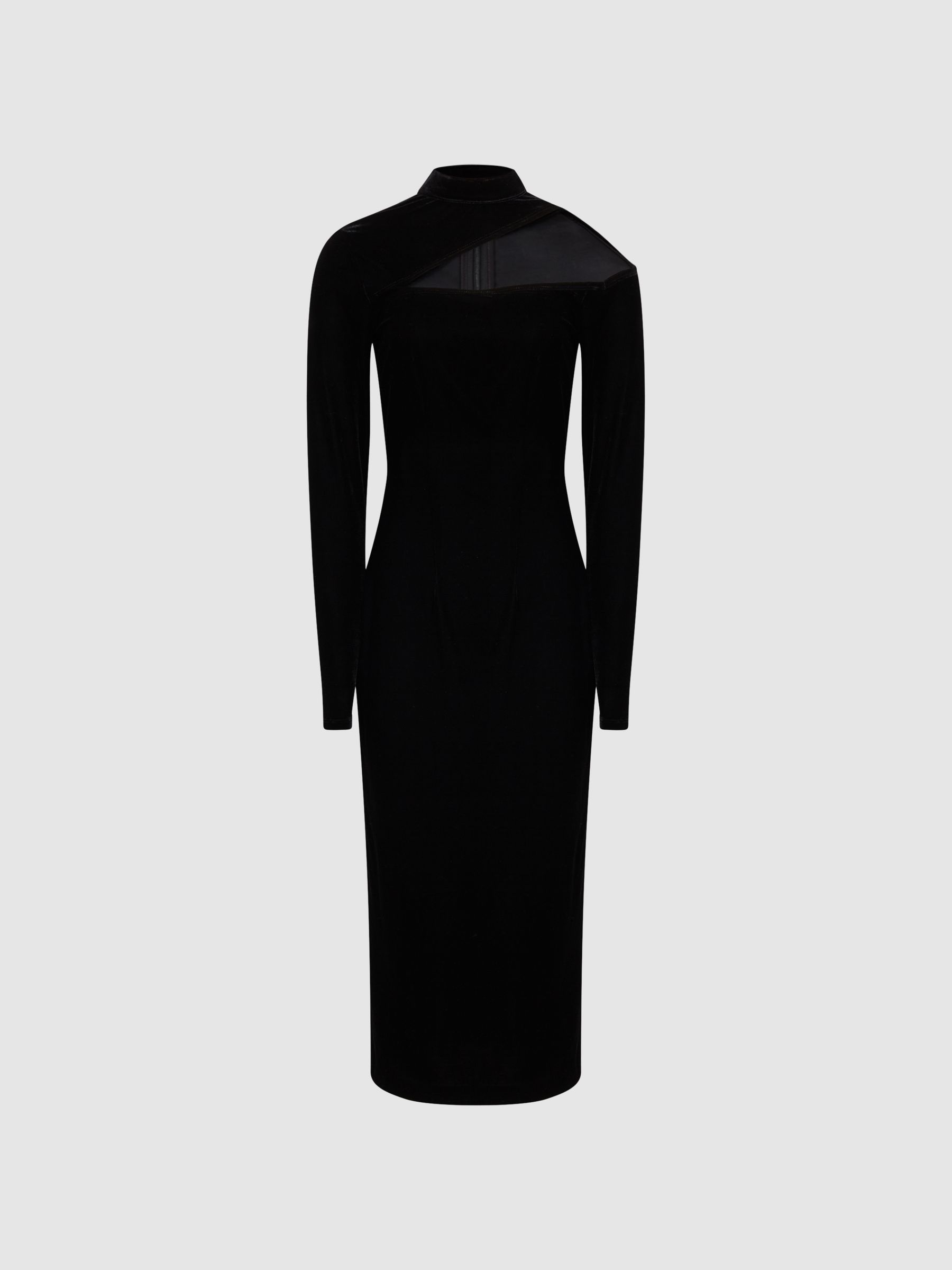 Velvet Cut-Out Shoulder Dress in Black - Image 2 of 7