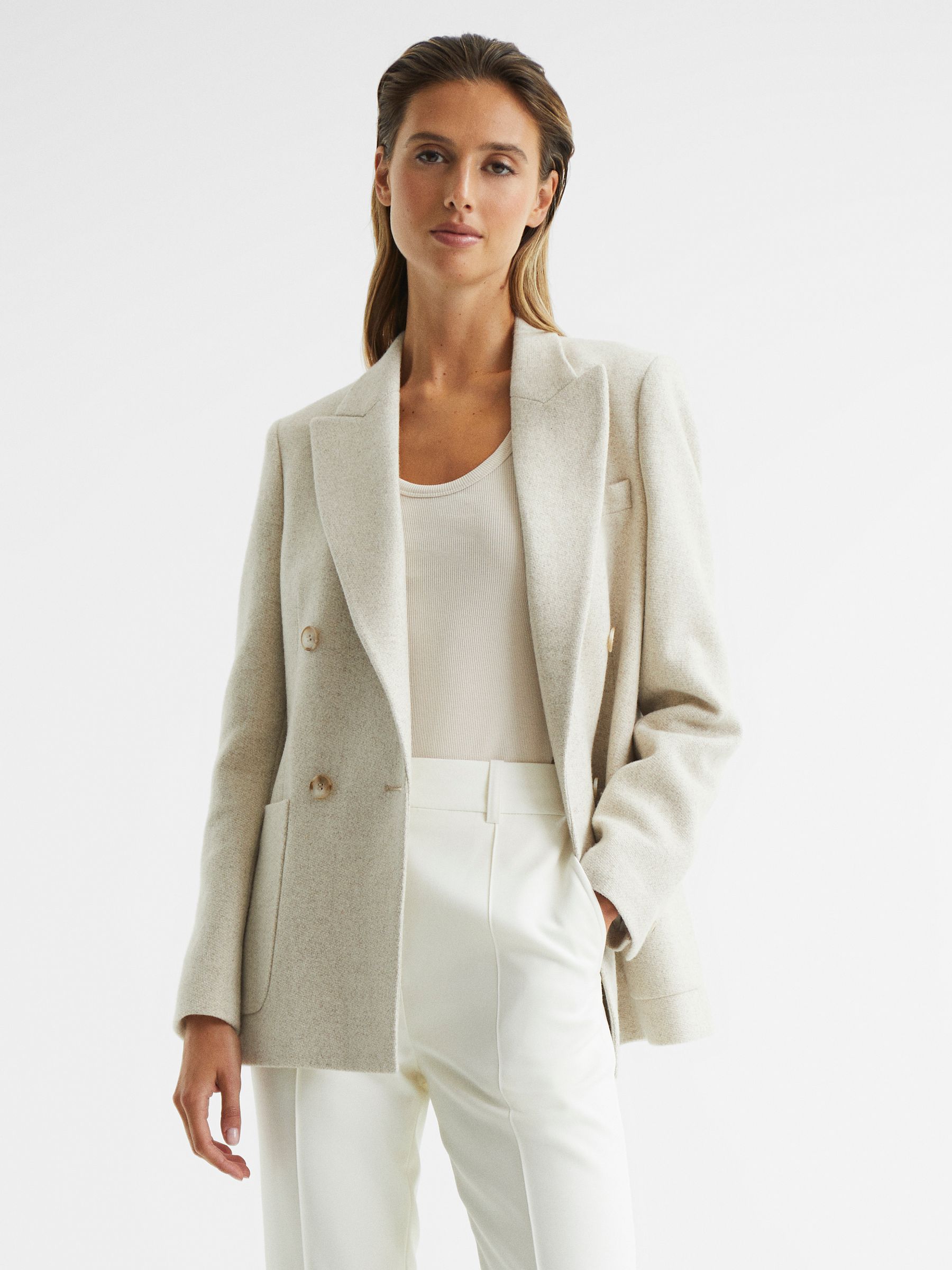 Textured Double Breasted Blazer in Neutral - Image 1 of 7