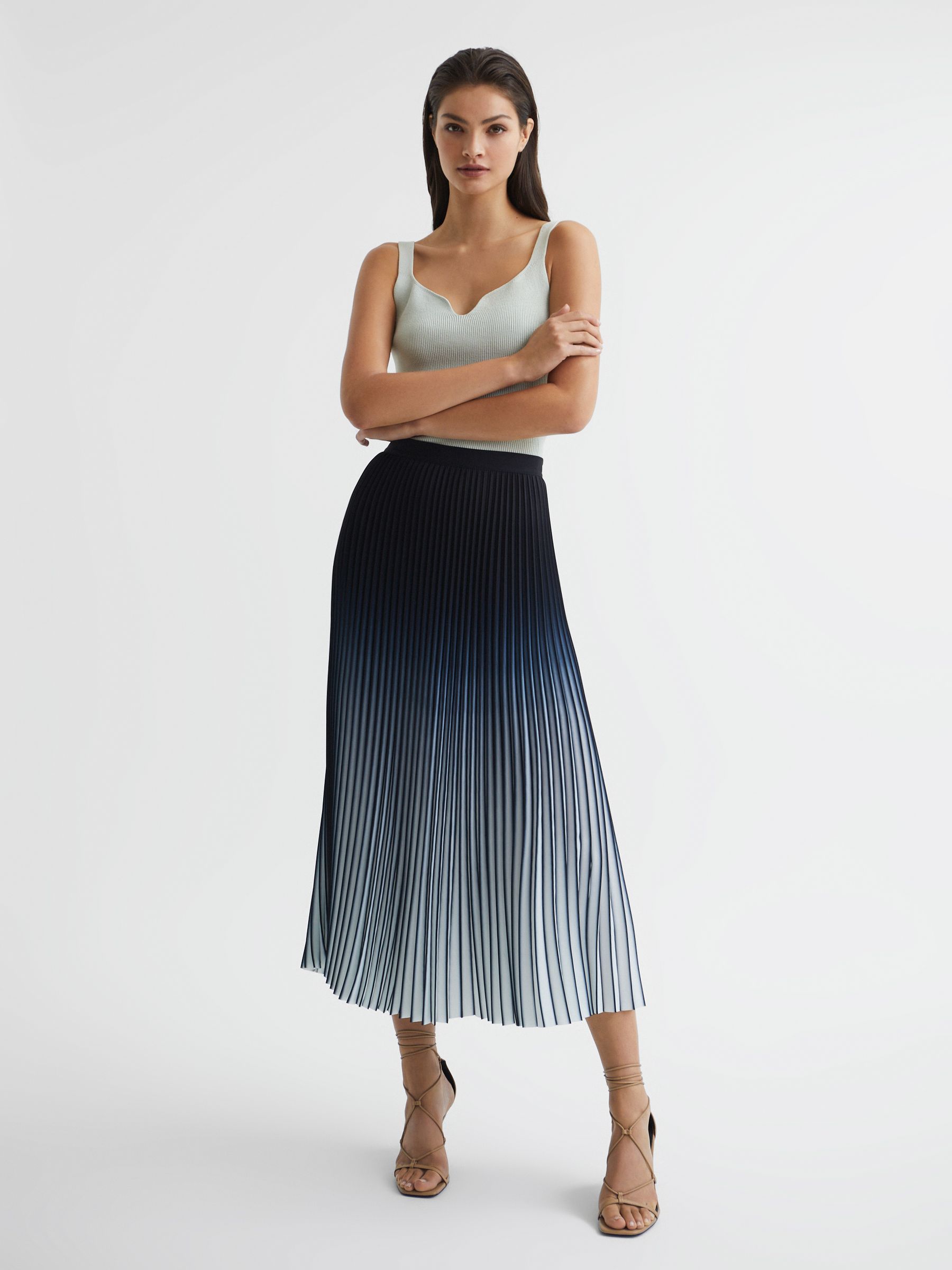 Ombre Pleated Midi Skirt in Blue - Image 1 of 7