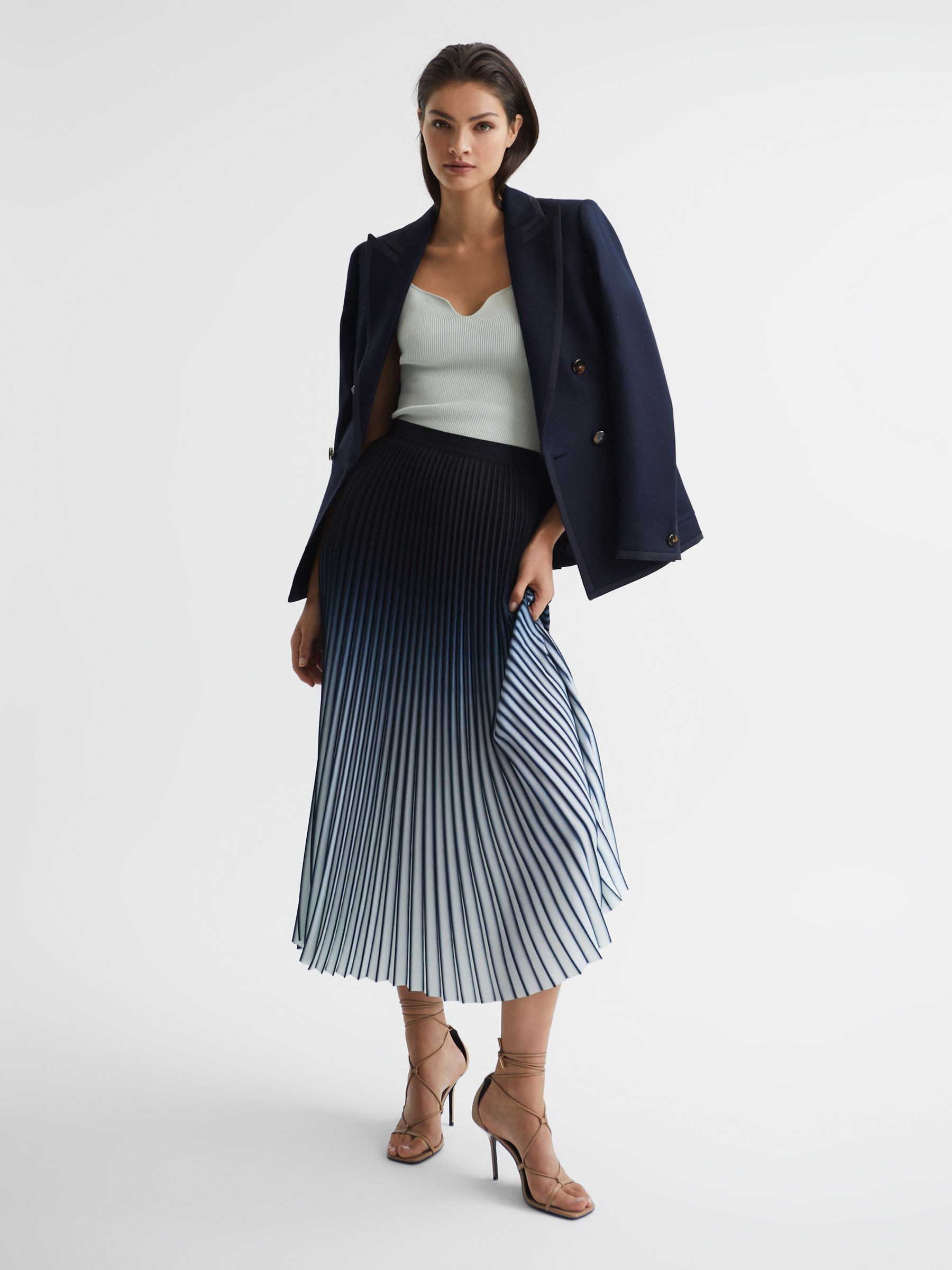 Ombre Pleated Midi Skirt in Blue - Image 7 of 7