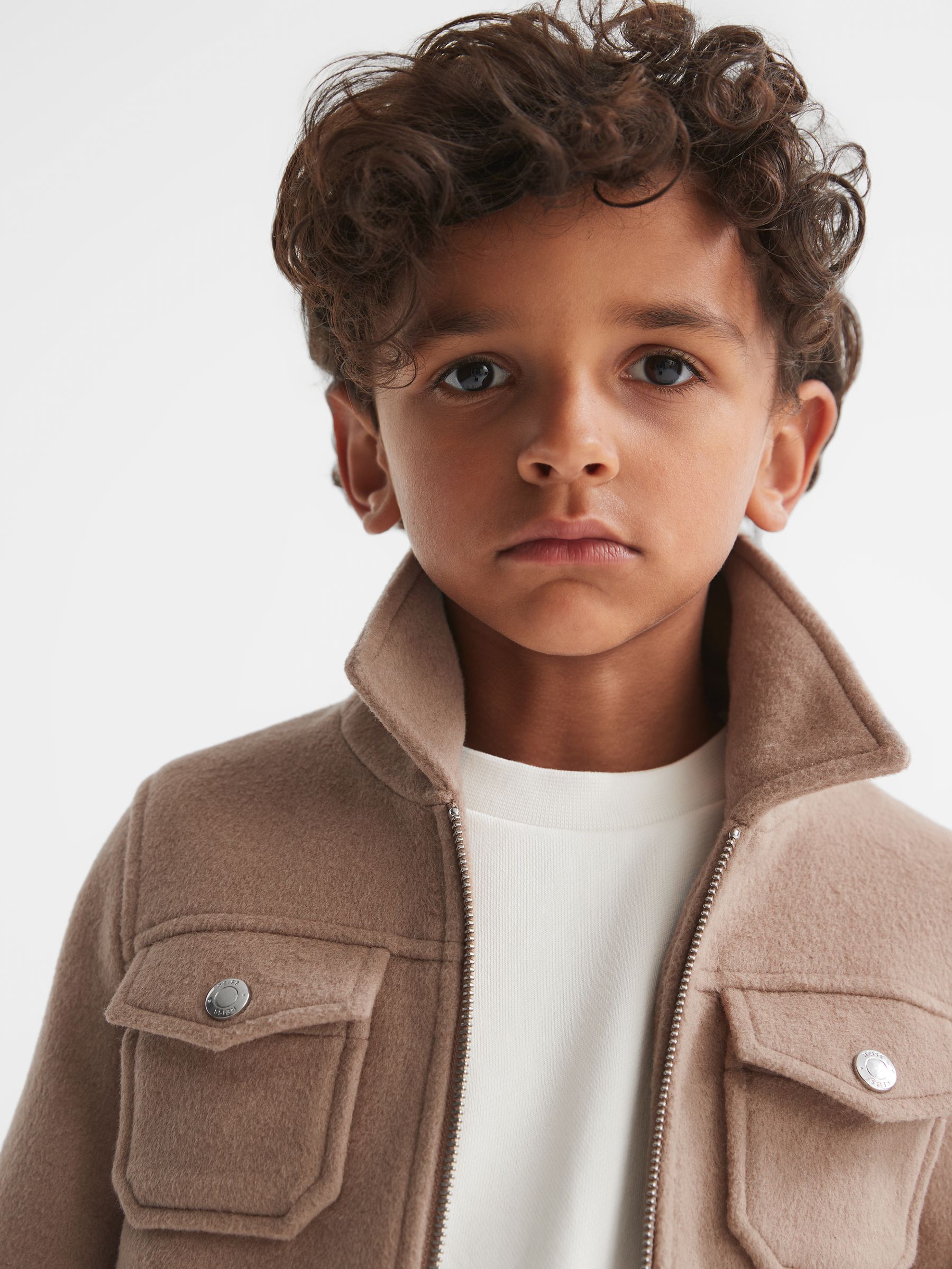 Junior Wool Trucker Jacket in Camel - Image 4 of 7