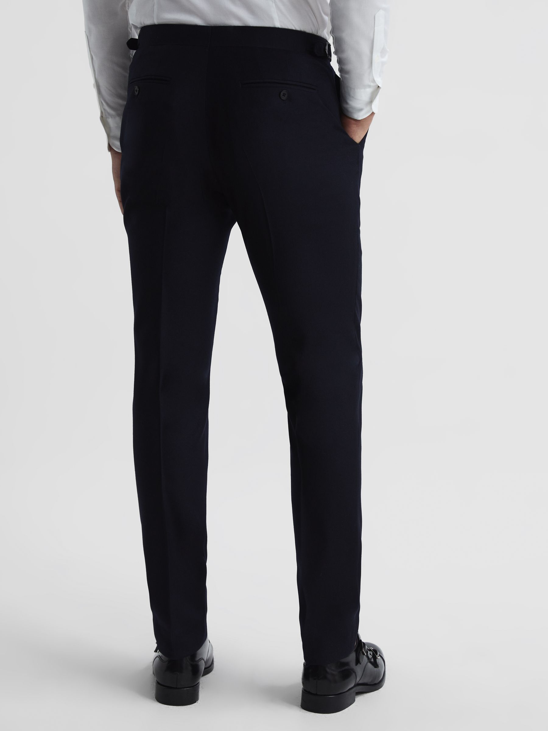 Belford Navy Brushed Wool Mixer Slim Fit Trousers - Image 5 of 5