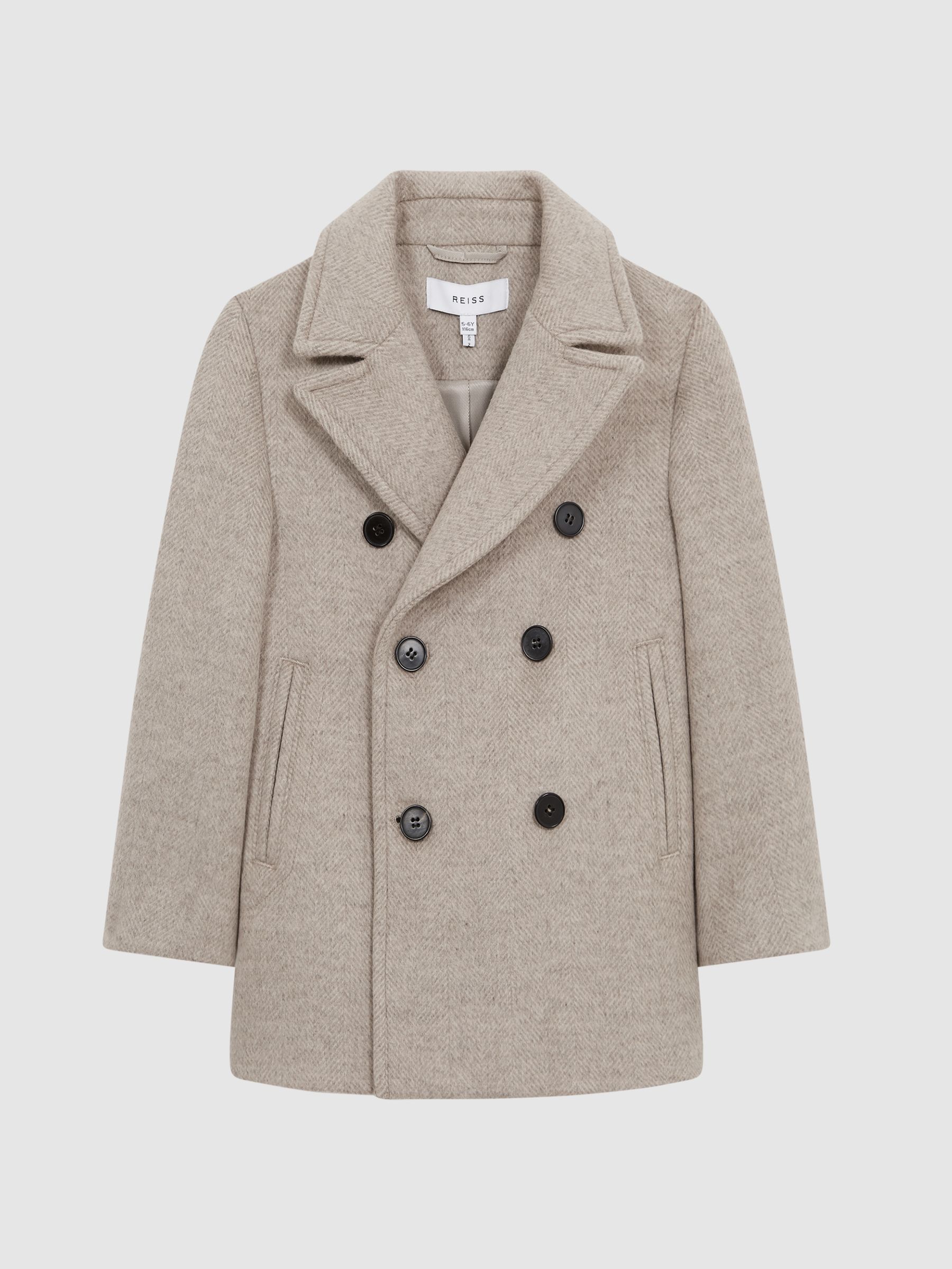 Wool Blend Herringbone Peacoat in Oatmeal - Image 2 of 5 Wool Blend Herringbone Peacoat in Oatmeal - Image 2 of 5