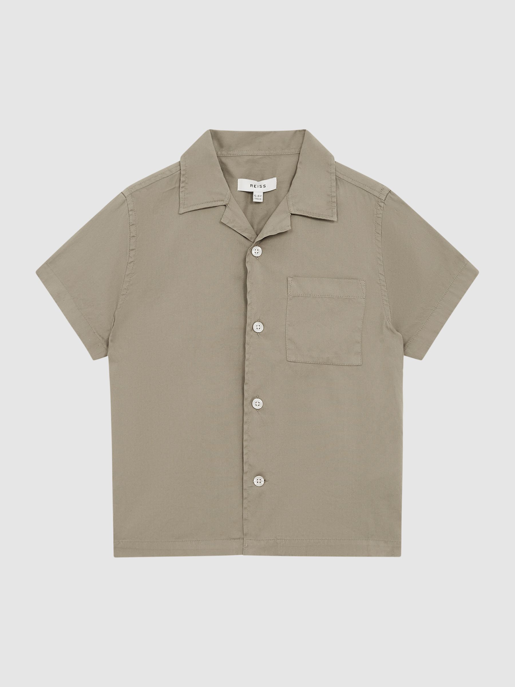 Junior Cotton Short Sleeve Cuban Collar Shirt in Sage - Image 2 of 5 Junior Cotton Short Sleeve Cuban Collar Shirt in Sage - Image 2 of 5