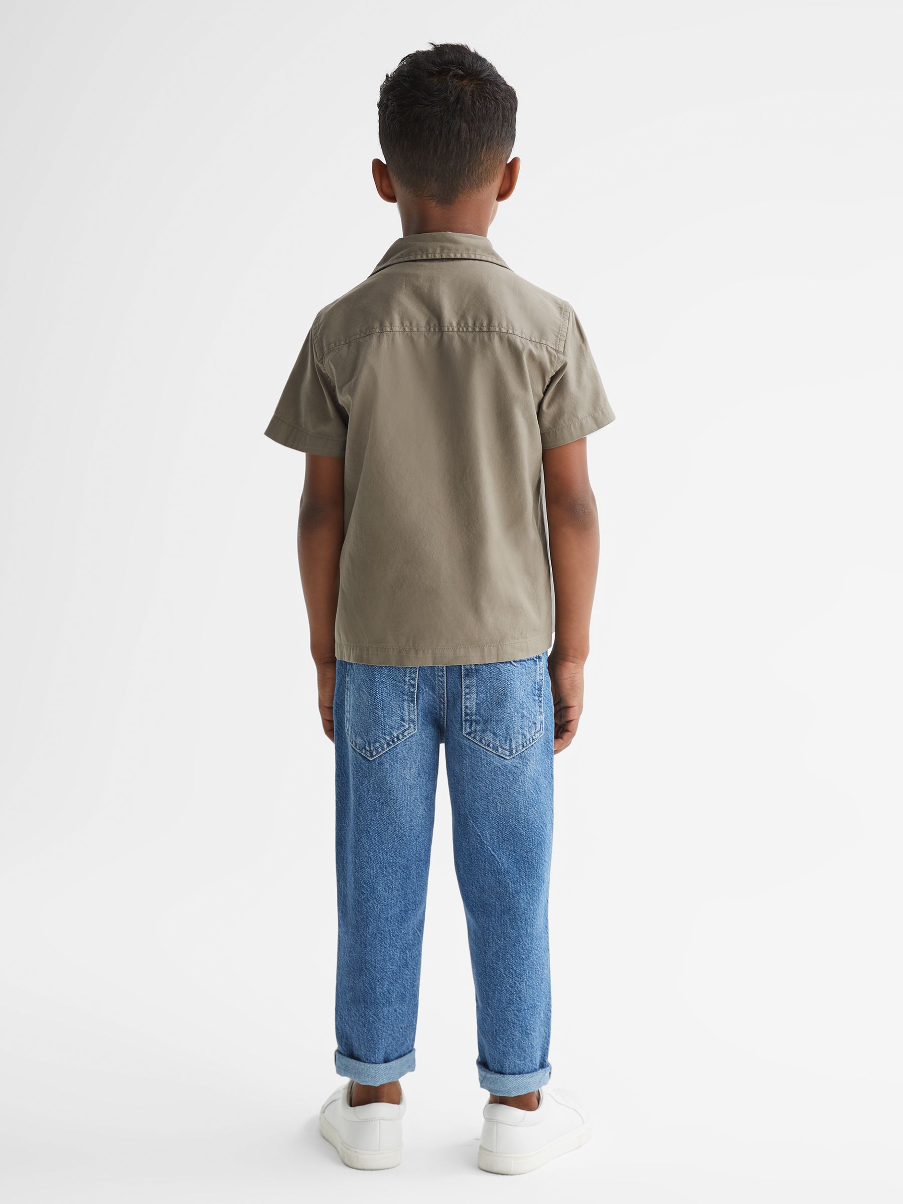 Senior Cotton Short Sleeve Cuban Collar Shirt in Sage - Image 4 of 5