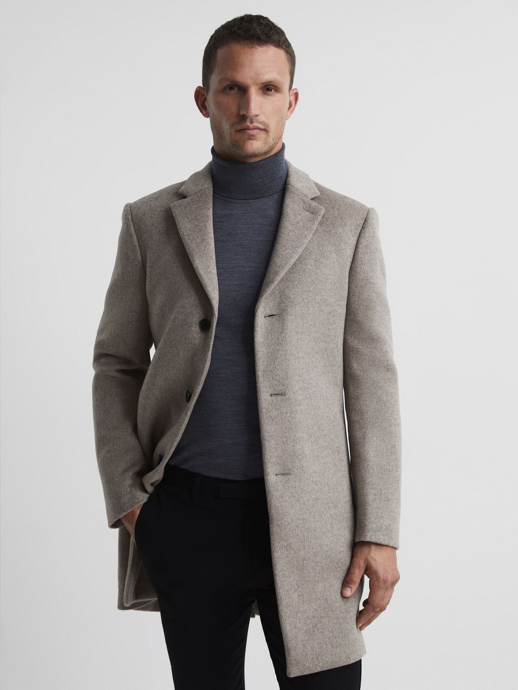 Single Breasted Overcoat in Oatmeal - Image 1 of 6