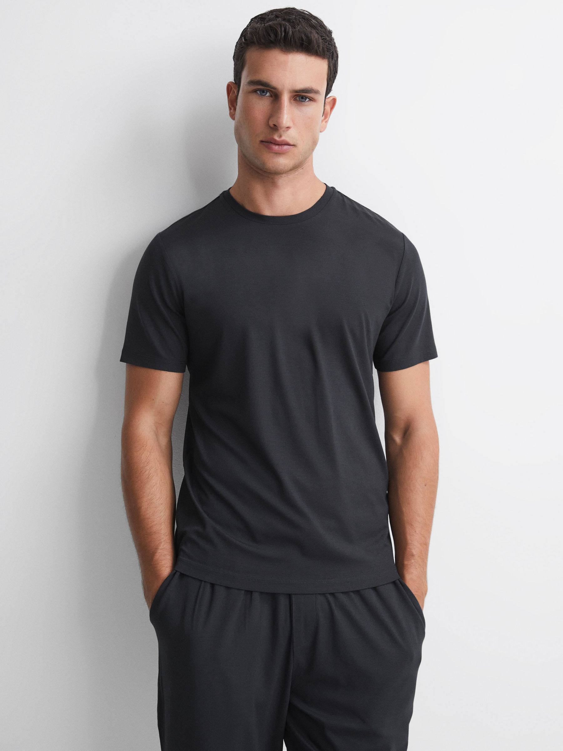 Jersey Crew Neck Short Sleeve T-Shirt in Charcoal - Image 1 of 4