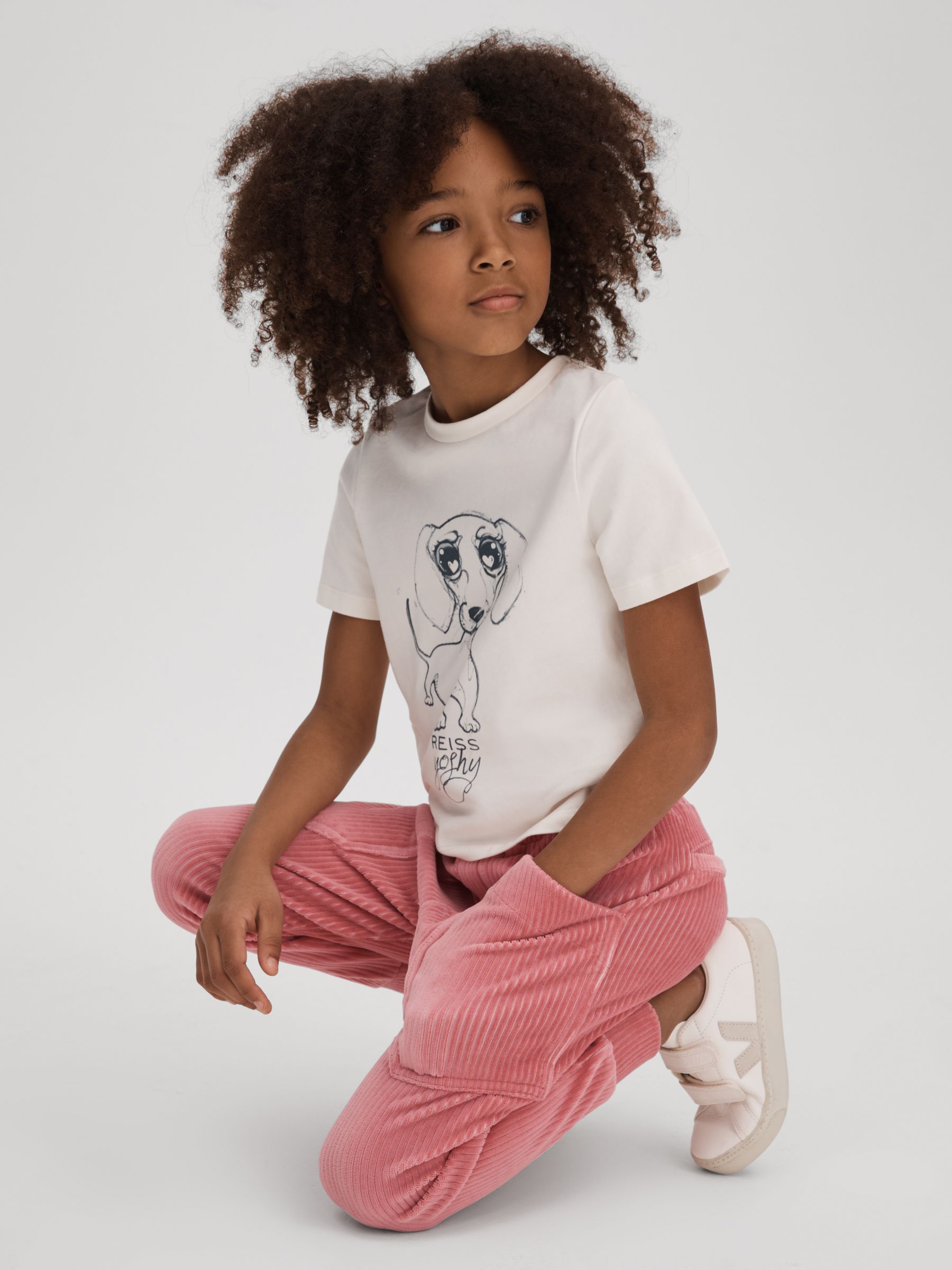 4-9 yrs Relaxed Corduroy Drawstring Trousers in Pink - Image 1 of 5 4-9 yrs Relaxed Corduroy Drawstring Trousers in Pink - Image 1 of 5