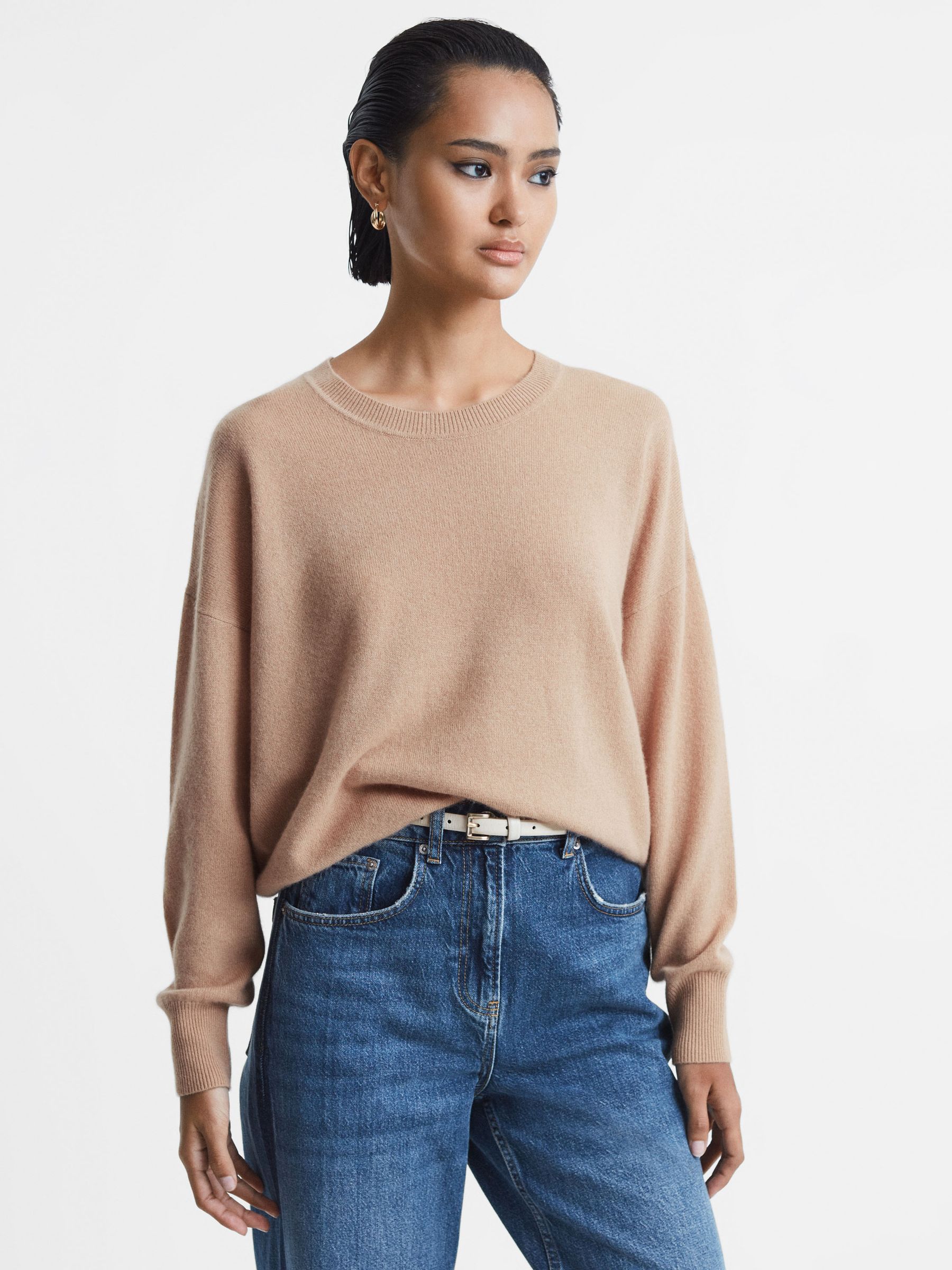 Cashmere Crew Neck Jumper in Camel - Image 1 of 5