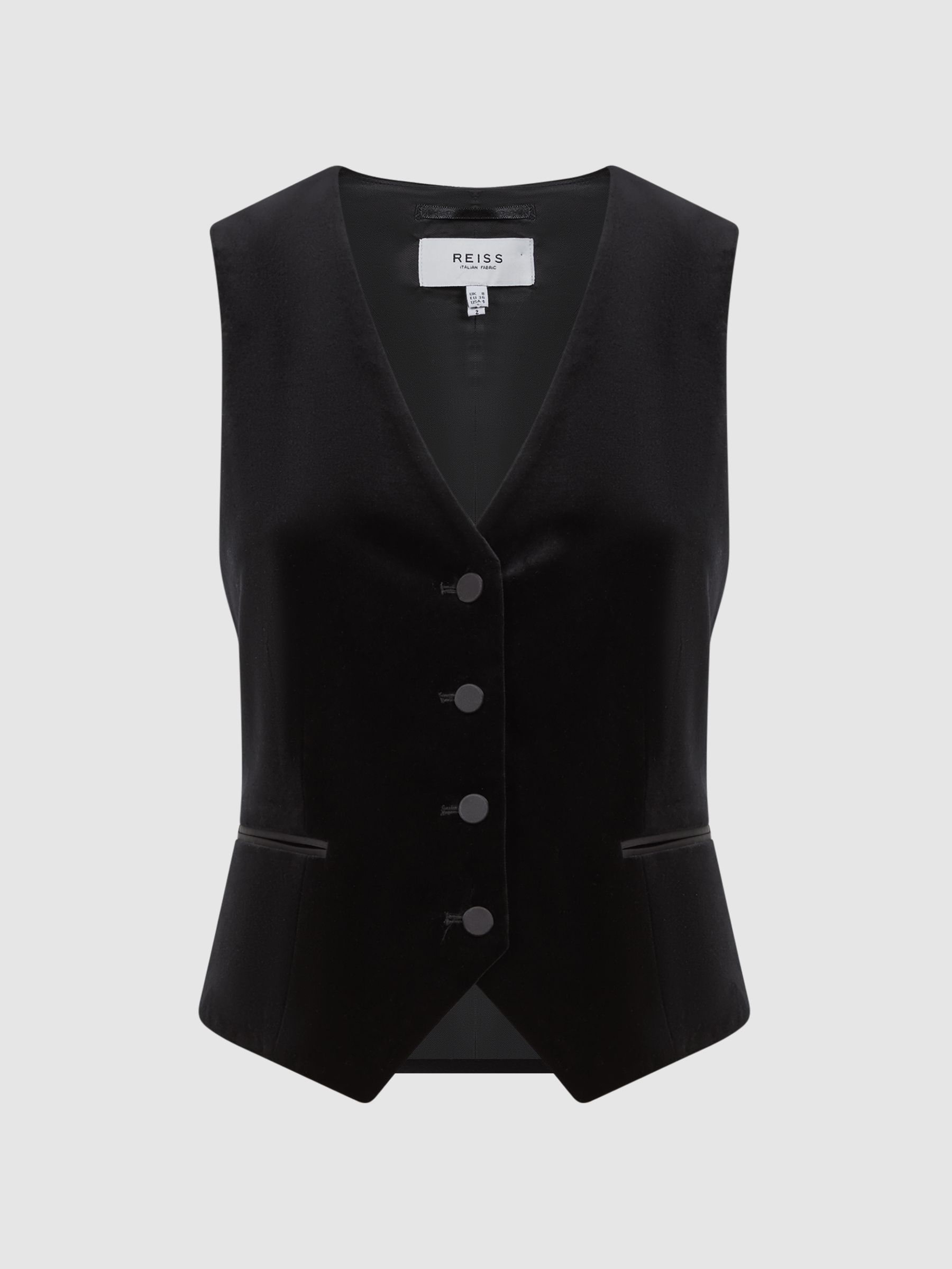 Fitted Velvet Suit Waistcoat in Black - Image 2 of 5