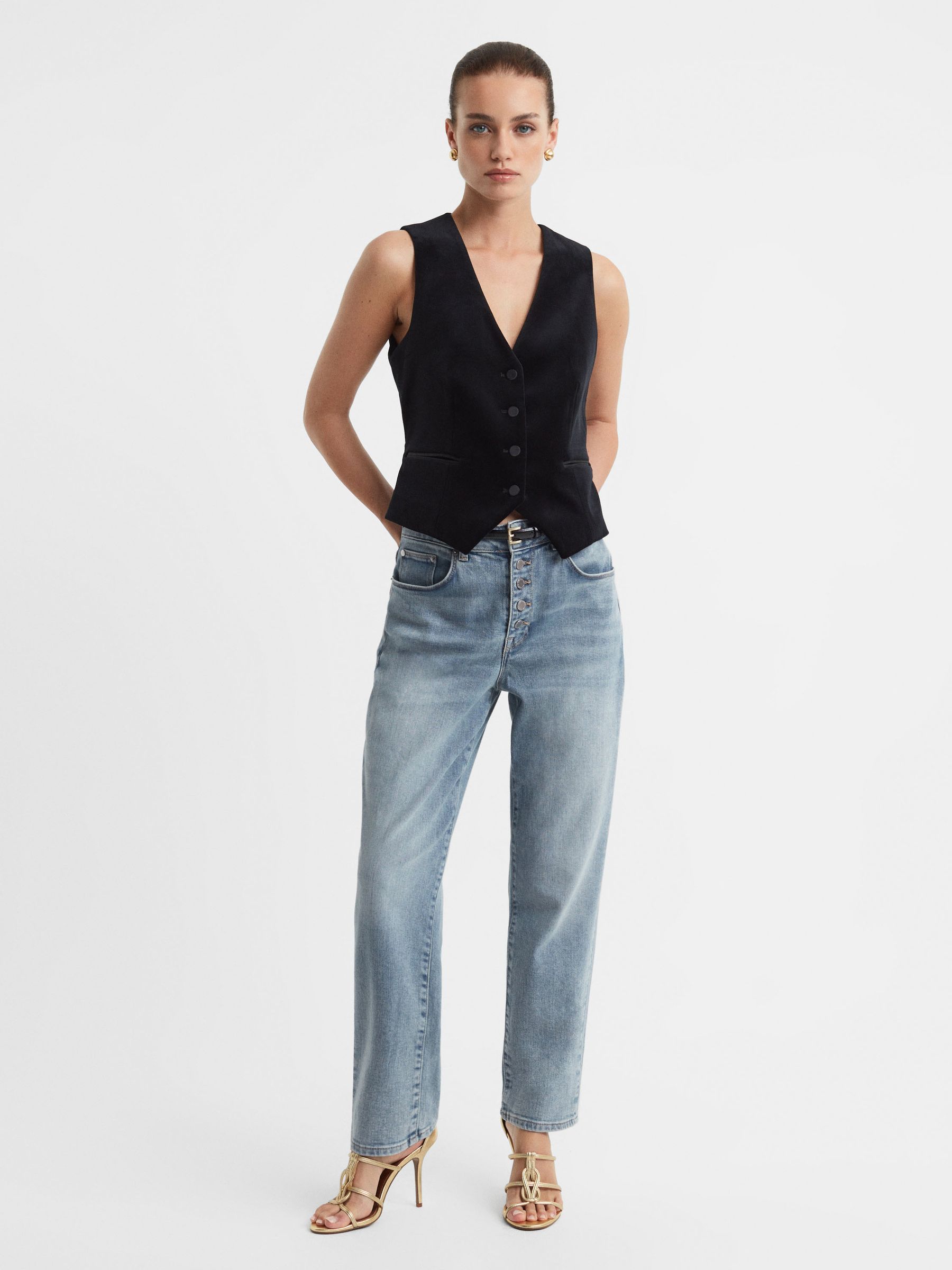 Fitted Velvet Suit Waistcoat in Black - Image 5 of 5