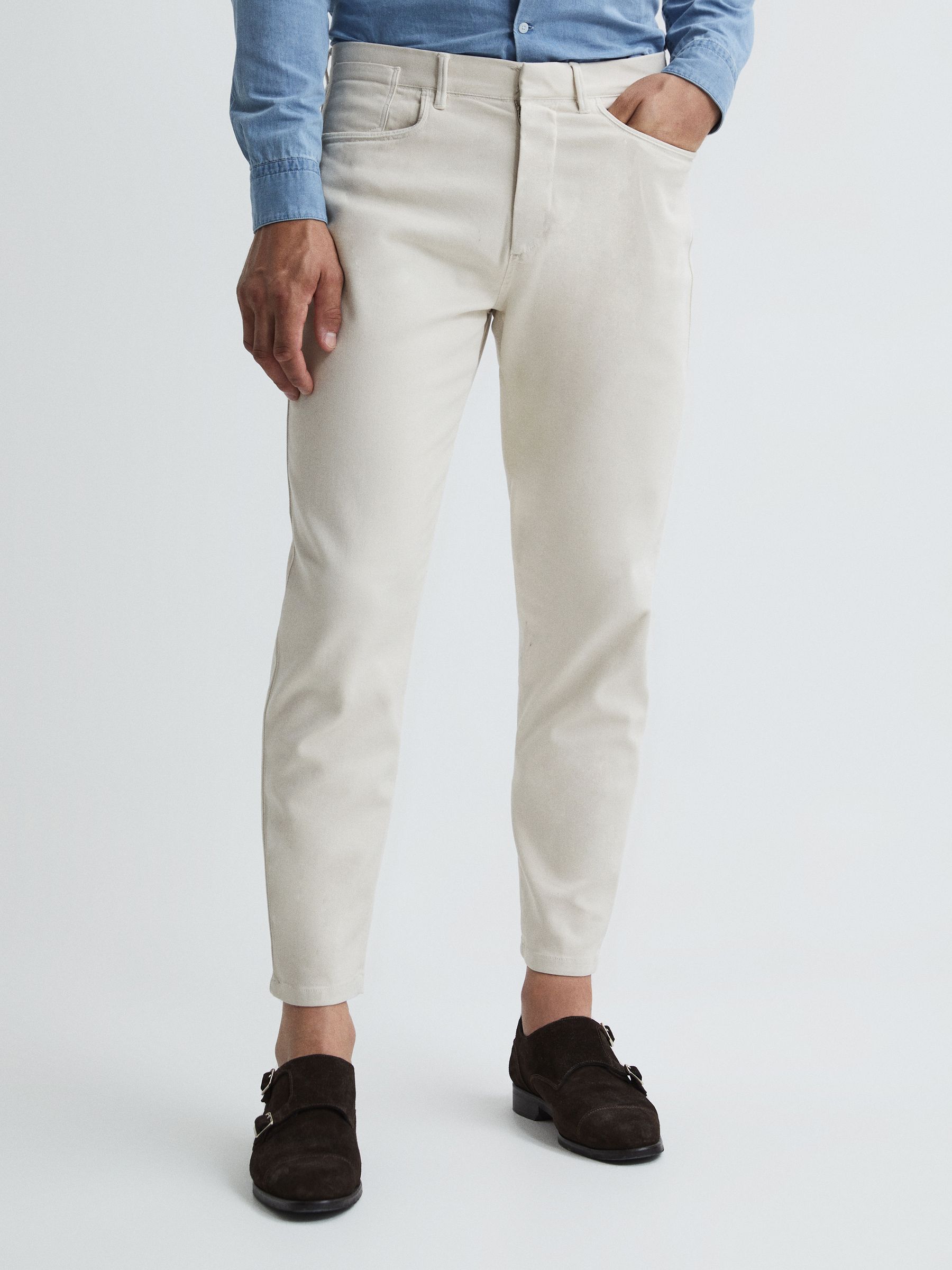 Brushed Cotton Relaxed Fit Trousers in Stone - Image 1 of 6