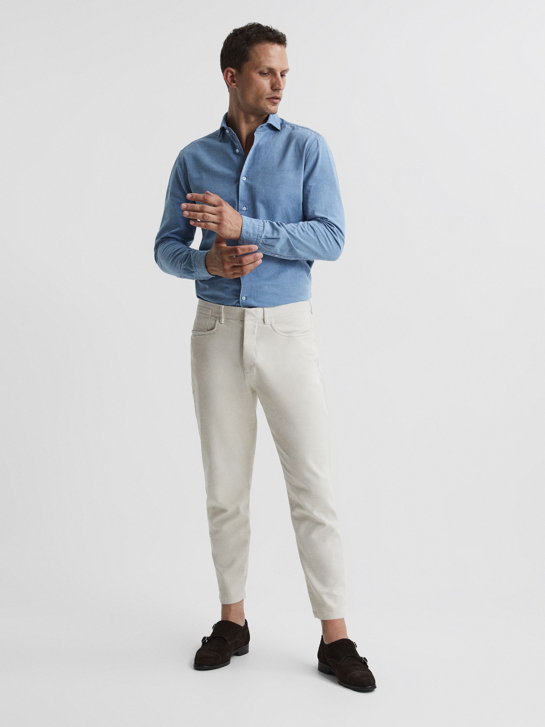 Brushed Cotton Relaxed Fit Trousers in Stone - Image 3 of 6