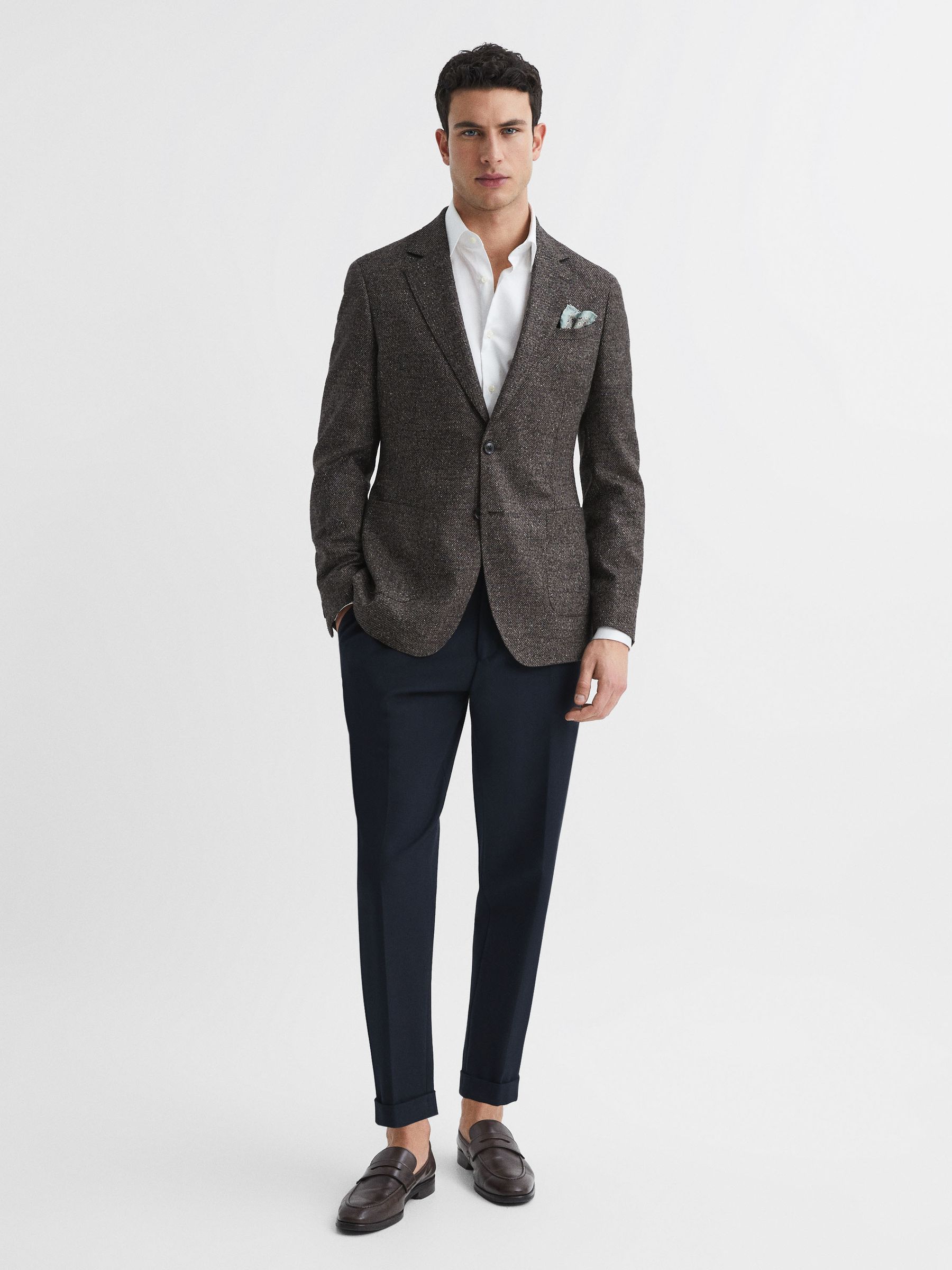 Single Breasted Notch Birdseye Blazer in Brown - Image 3 of 5