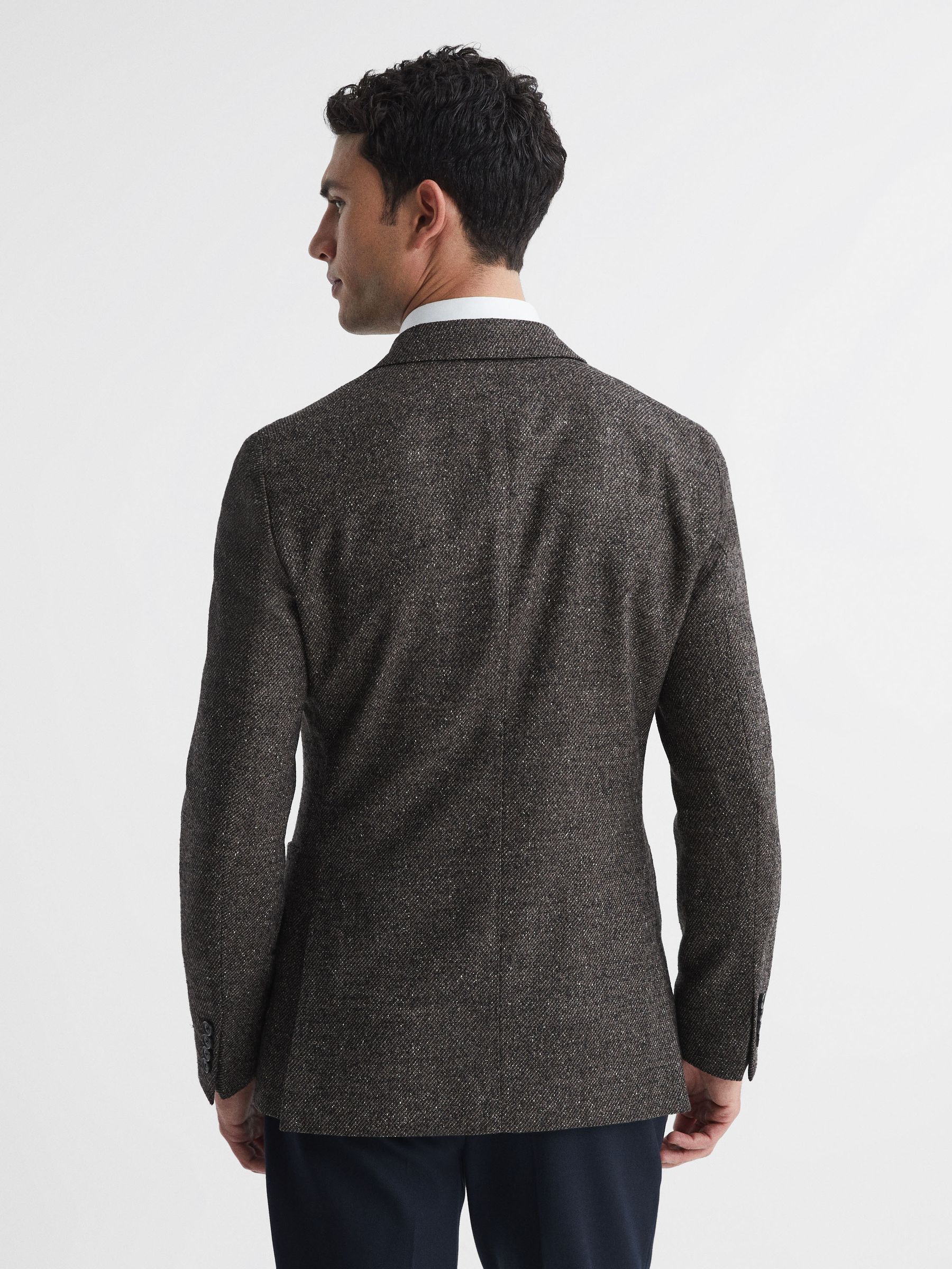 Single Breasted Notch Birdseye Blazer in Brown - Image 5 of 5