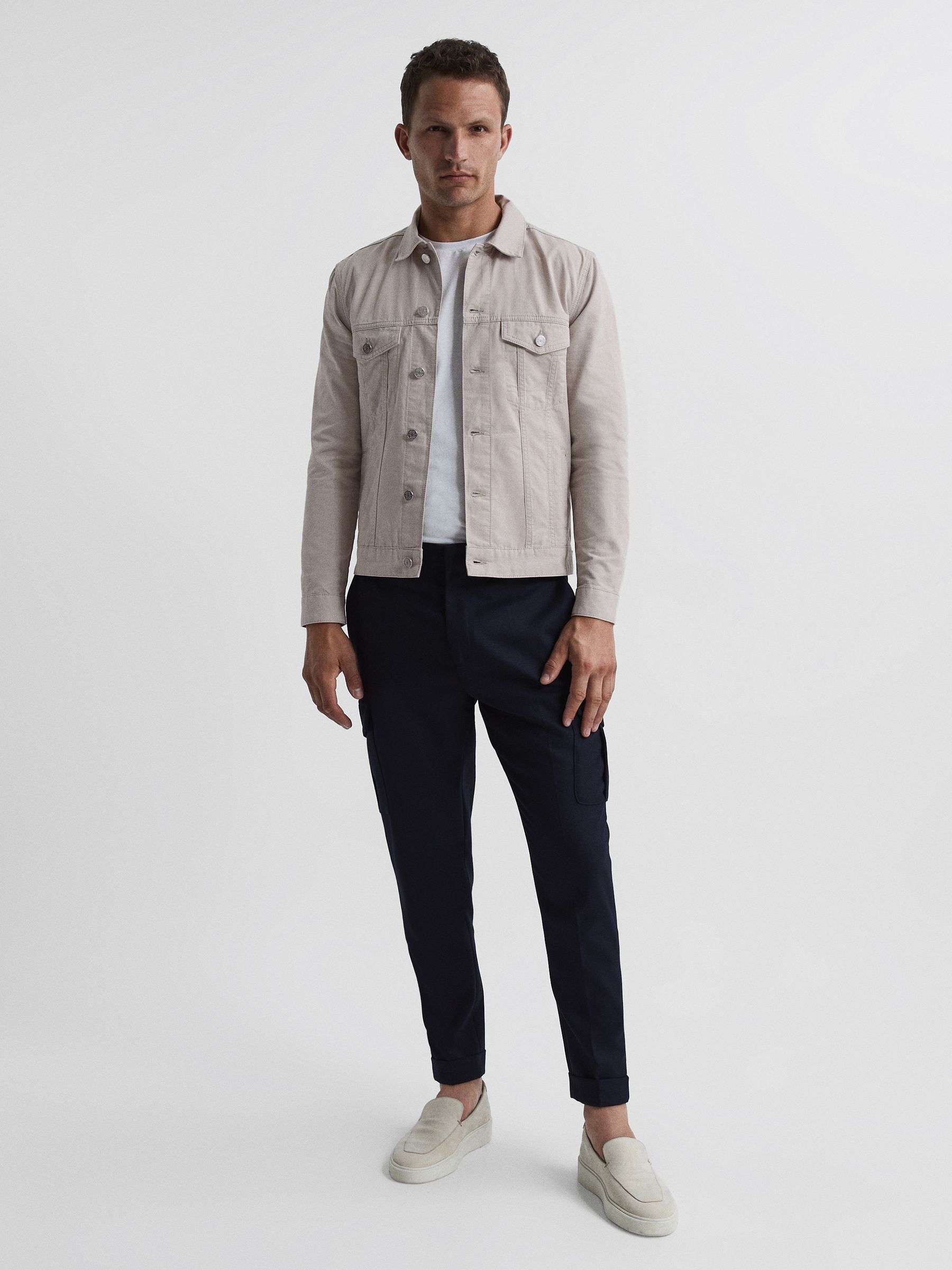 Linen Belted Tapered Fit Trousers in Navy - Image 3 of 5